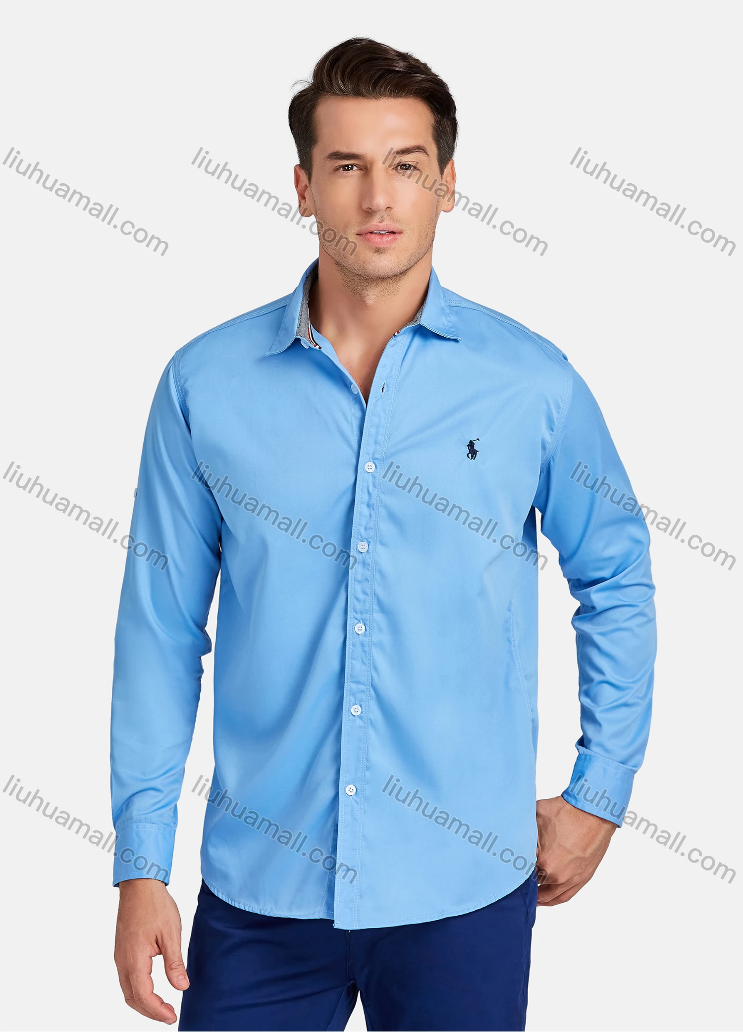 Wholesale Men's Casual Plain Long Sleeve Shirts 830# - Liuhuamall