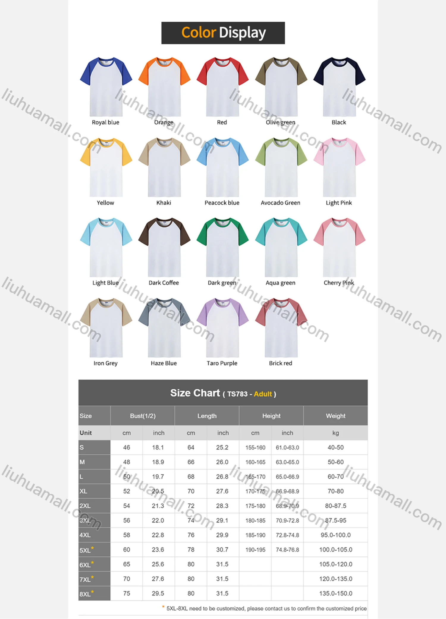 Wholesale Men's Custom Round Neck Unisex Raglan Sleeve Colorblock Soft Beathable T-Shirt TS783# - Liuhuamall