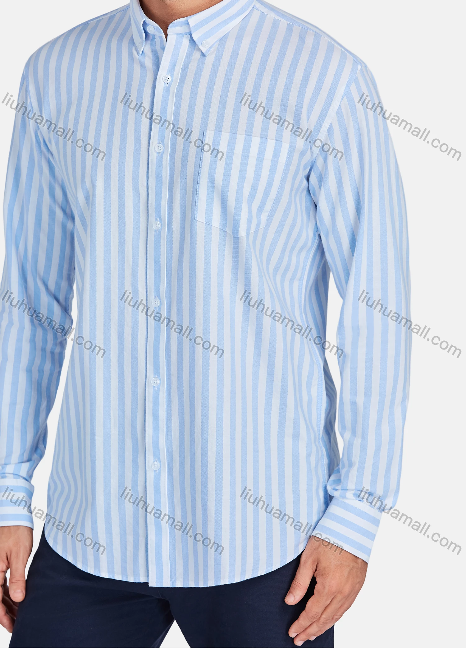 Wholesale Men's Casual Striped Patch Pocket Long Sleeve Shirt - Liuhuamall