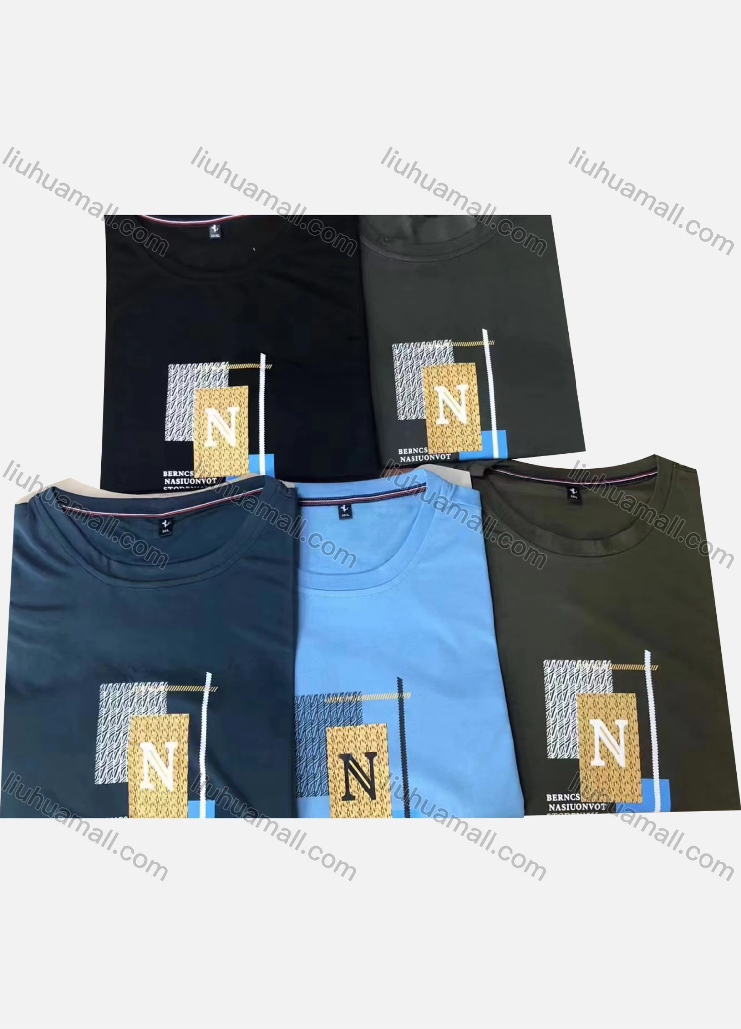 Wholesale Men's Casual Letter Geometric Print Short Sleeve Round Neck T-Shirt - Liuhuamall