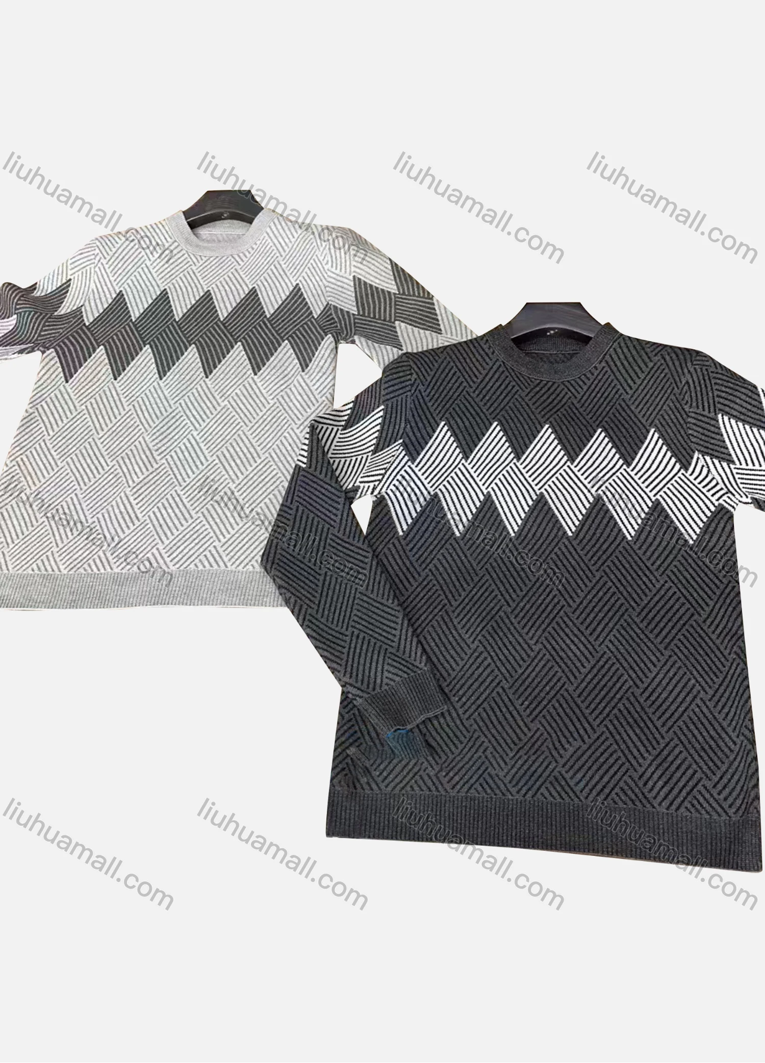 Wholesale Men's Argyle Striped Colorblock Round Neck Long Sleeve Pullover Sweater 2305# - Liuhuamall