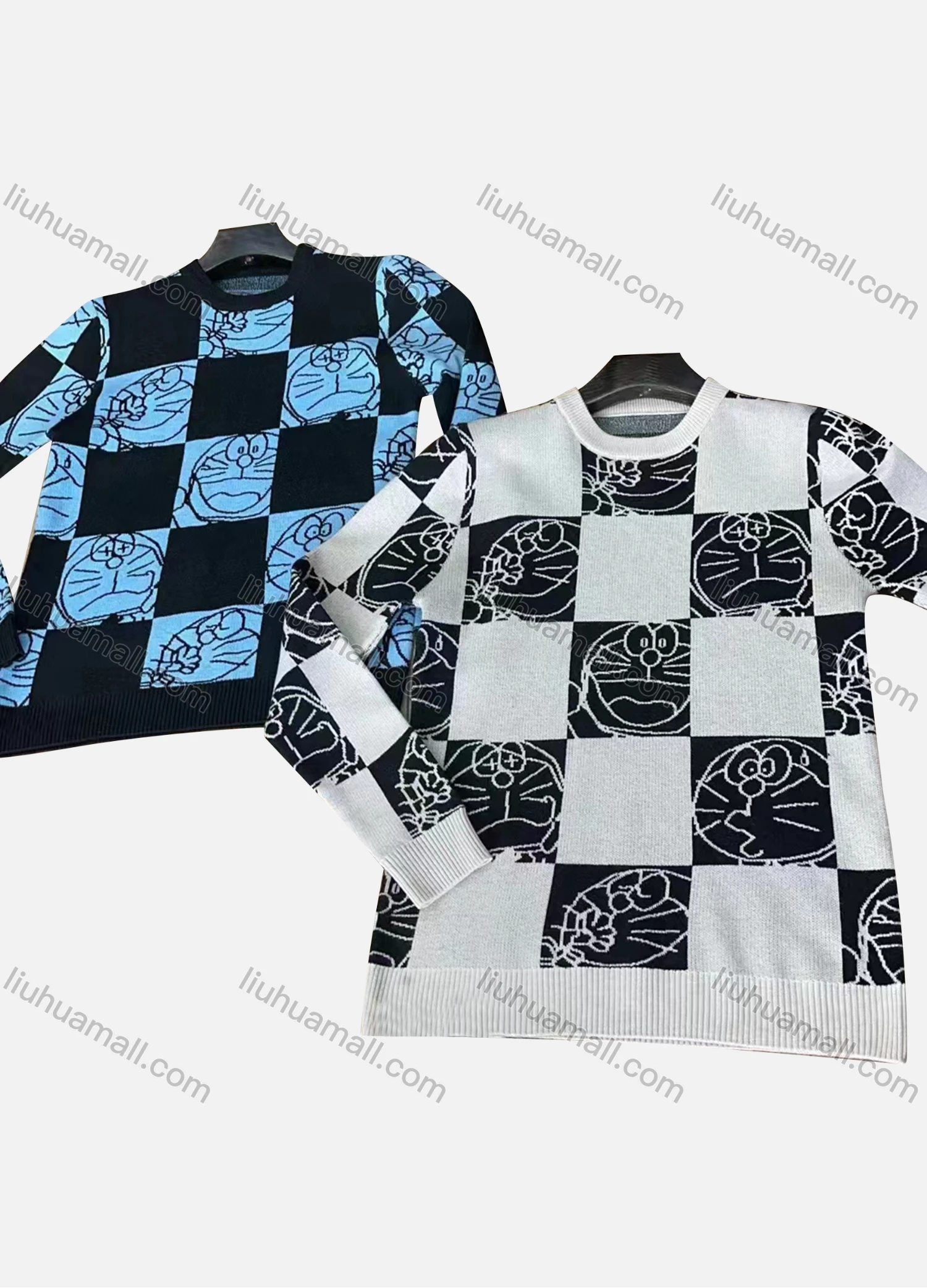 Wholesale Men's Checkerboard Graphic Print Round Neck Long Sleeve Pullover Sweater 2311# - Liuhuamall