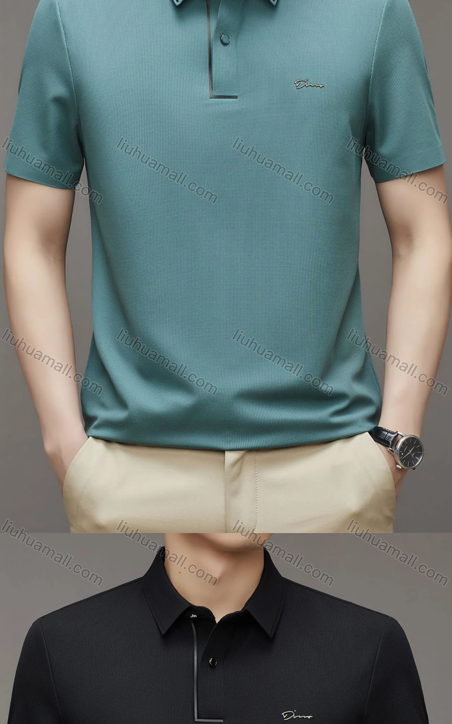 Wholesale Men's Casual Breathable Collared Short Sleeve Plain Polo Shirt 23131# - Liuhuamall