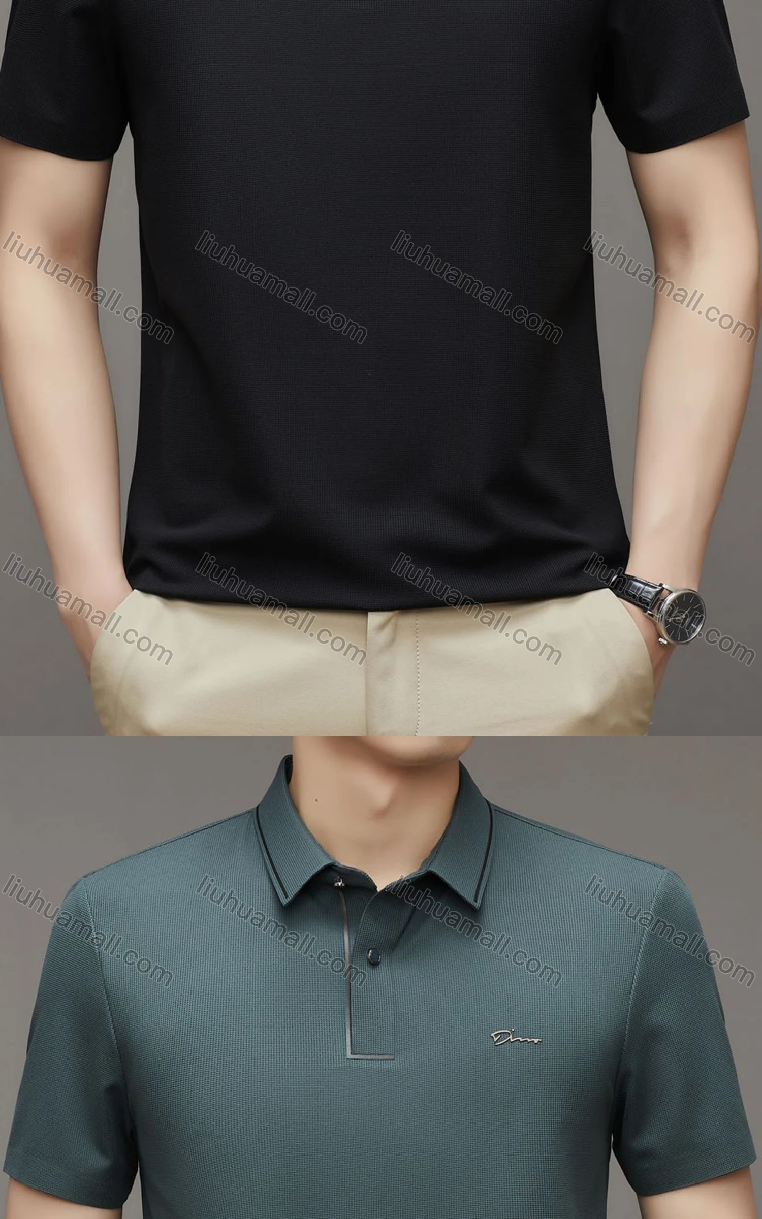 Wholesale Men's Casual Breathable Collared Short Sleeve Plain Polo Shirt 23131# - Liuhuamall