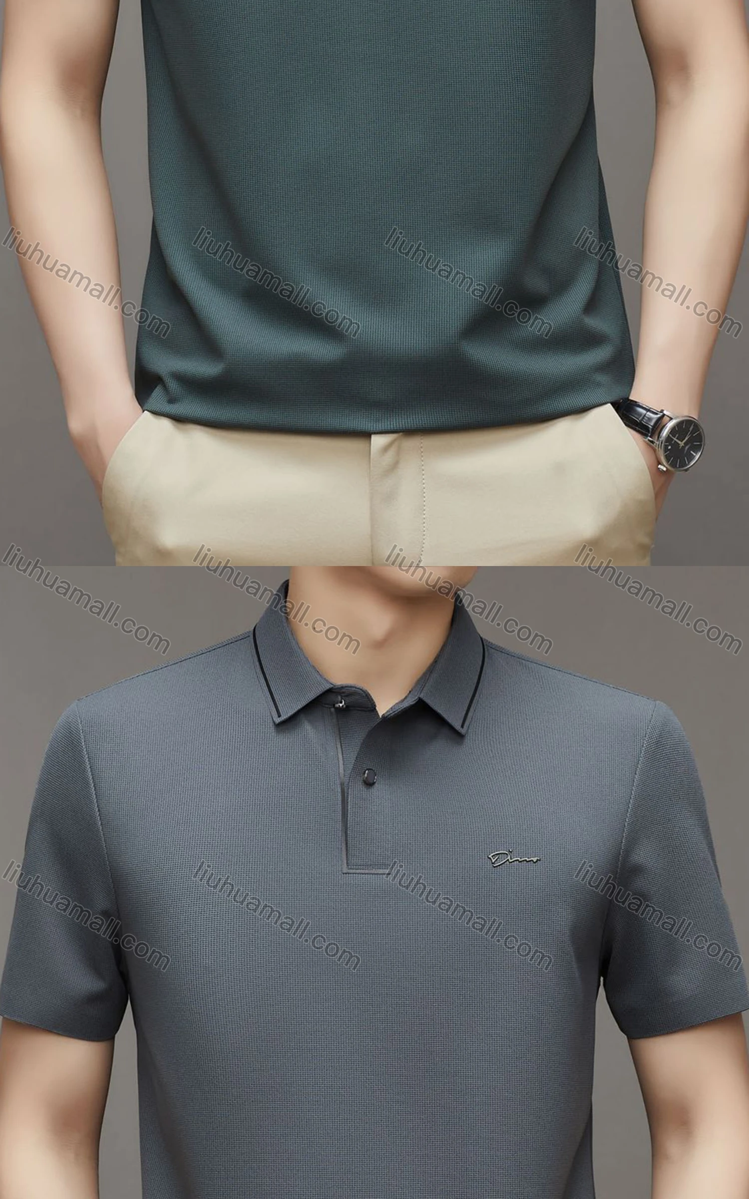 Wholesale Men's Casual Breathable Collared Short Sleeve Plain Polo Shirt 23131# - Liuhuamall