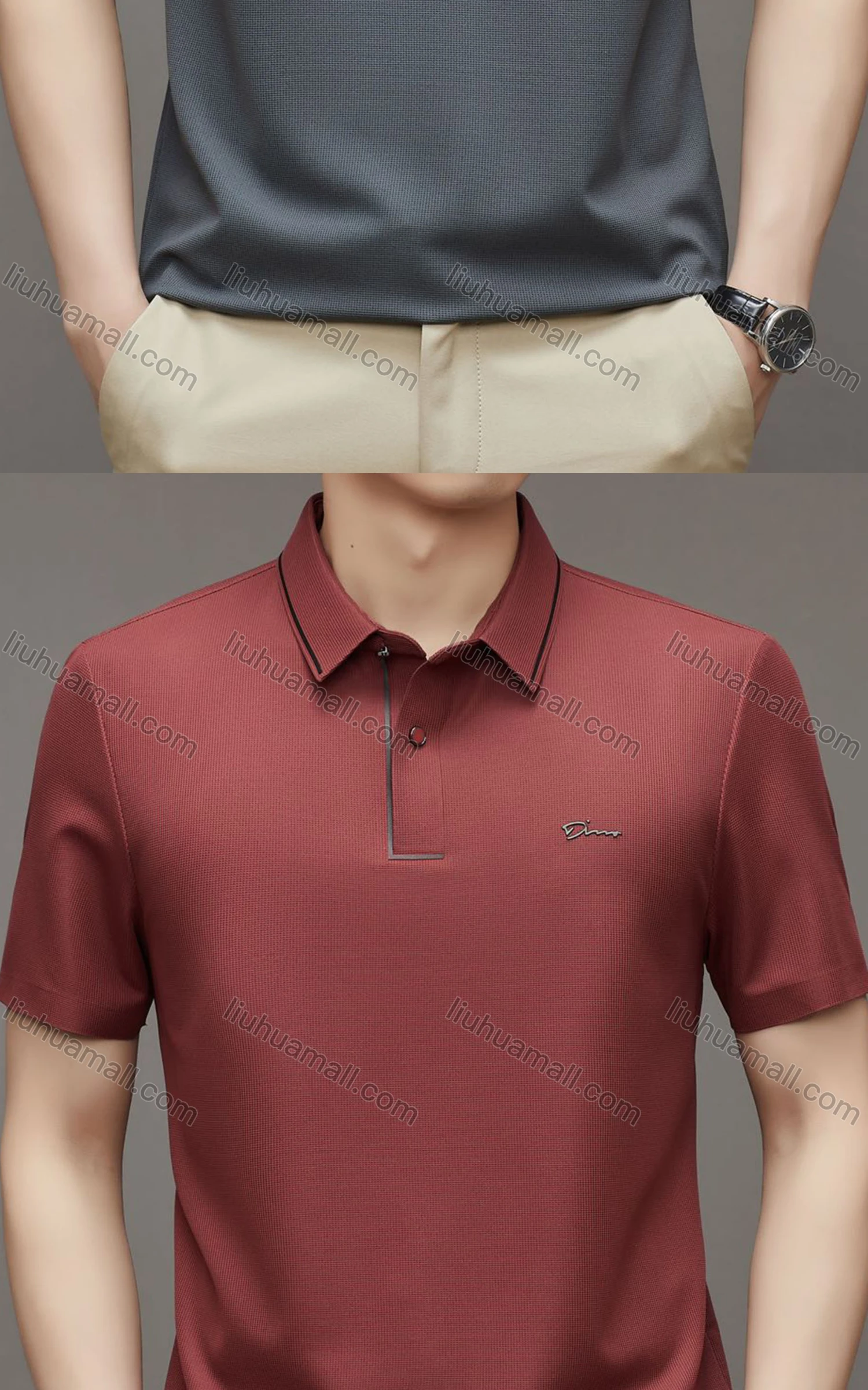 Wholesale Men's Casual Breathable Collared Short Sleeve Plain Polo Shirt 23131# - Liuhuamall