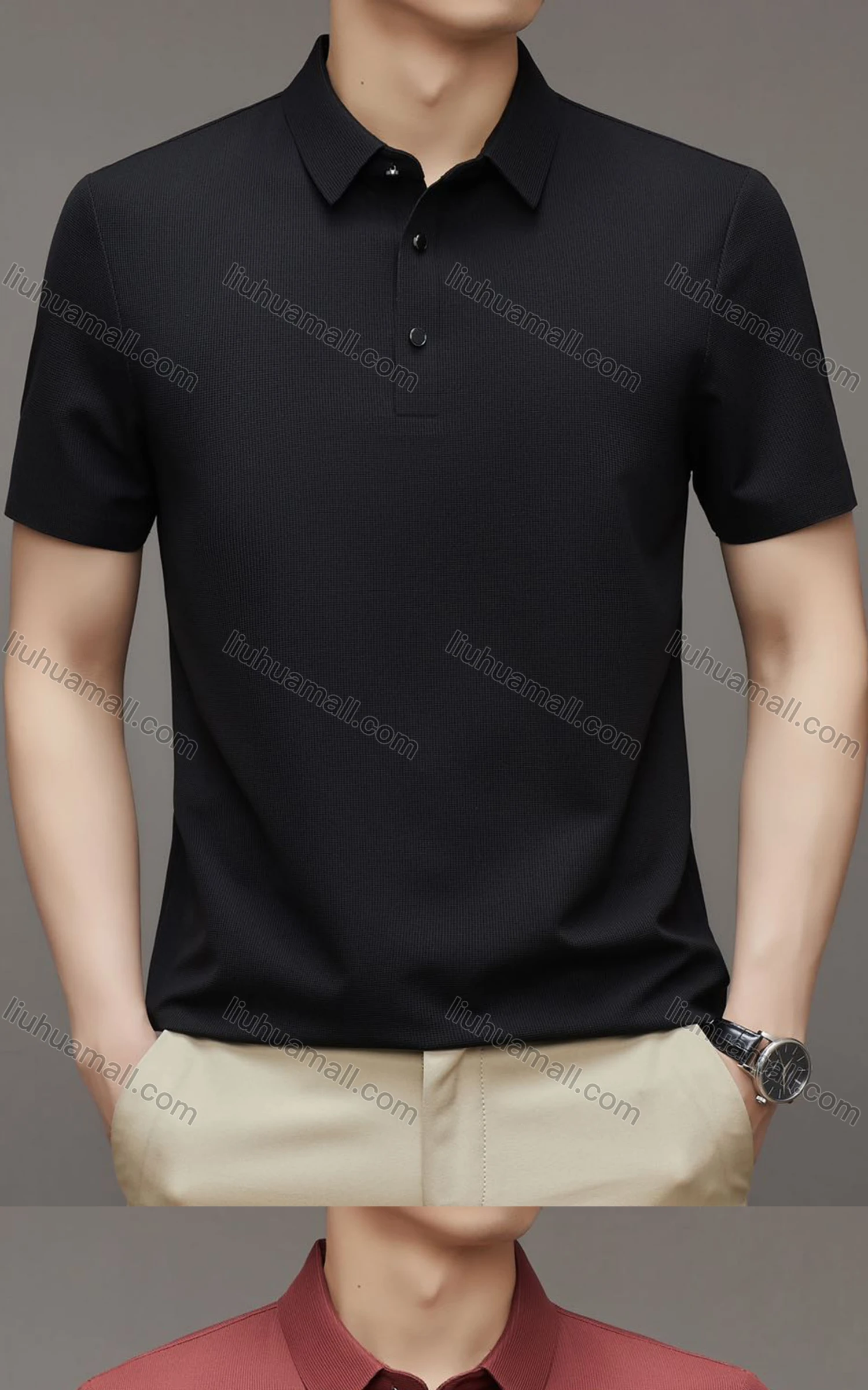 Wholesale Men's Casual Breathable Collared Short Sleeve Plain Polo Shirt 23133# - Liuhuamall