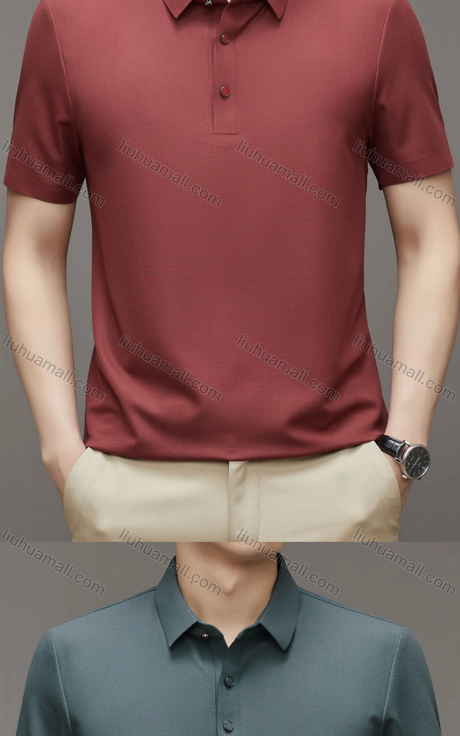 Wholesale Men's Casual Breathable Collared Short Sleeve Plain Polo Shirt 23133# - Liuhuamall