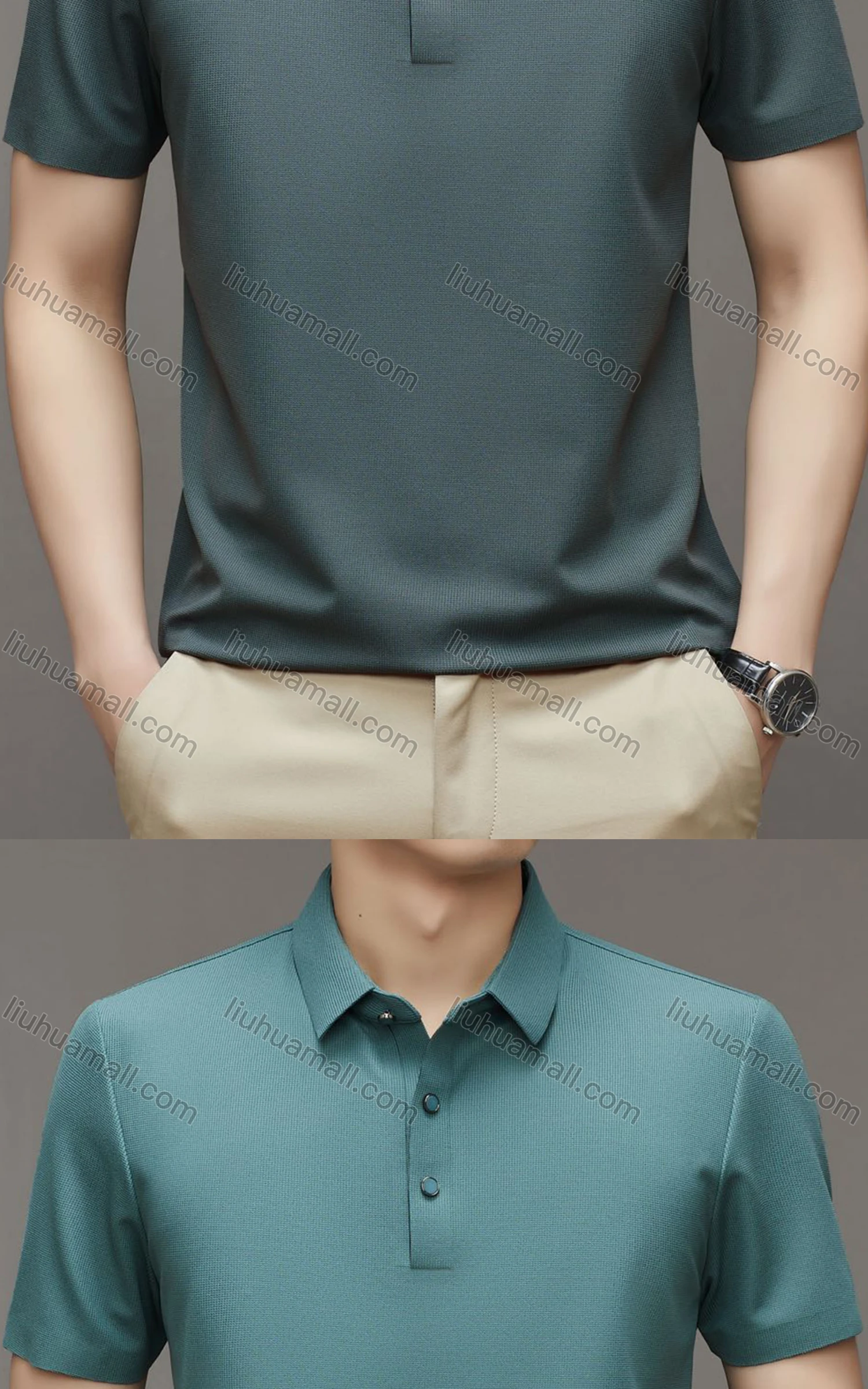 Wholesale Men's Casual Breathable Collared Short Sleeve Plain Polo Shirt 23133# - Liuhuamall