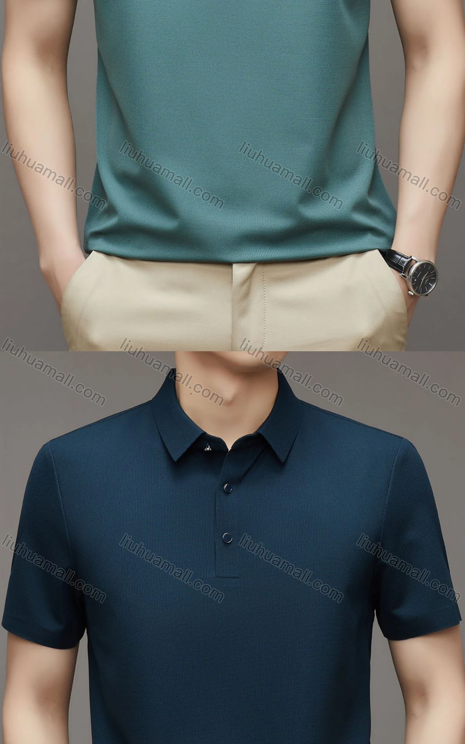Wholesale Men's Casual Breathable Collared Short Sleeve Plain Polo Shirt 23133# - Liuhuamall