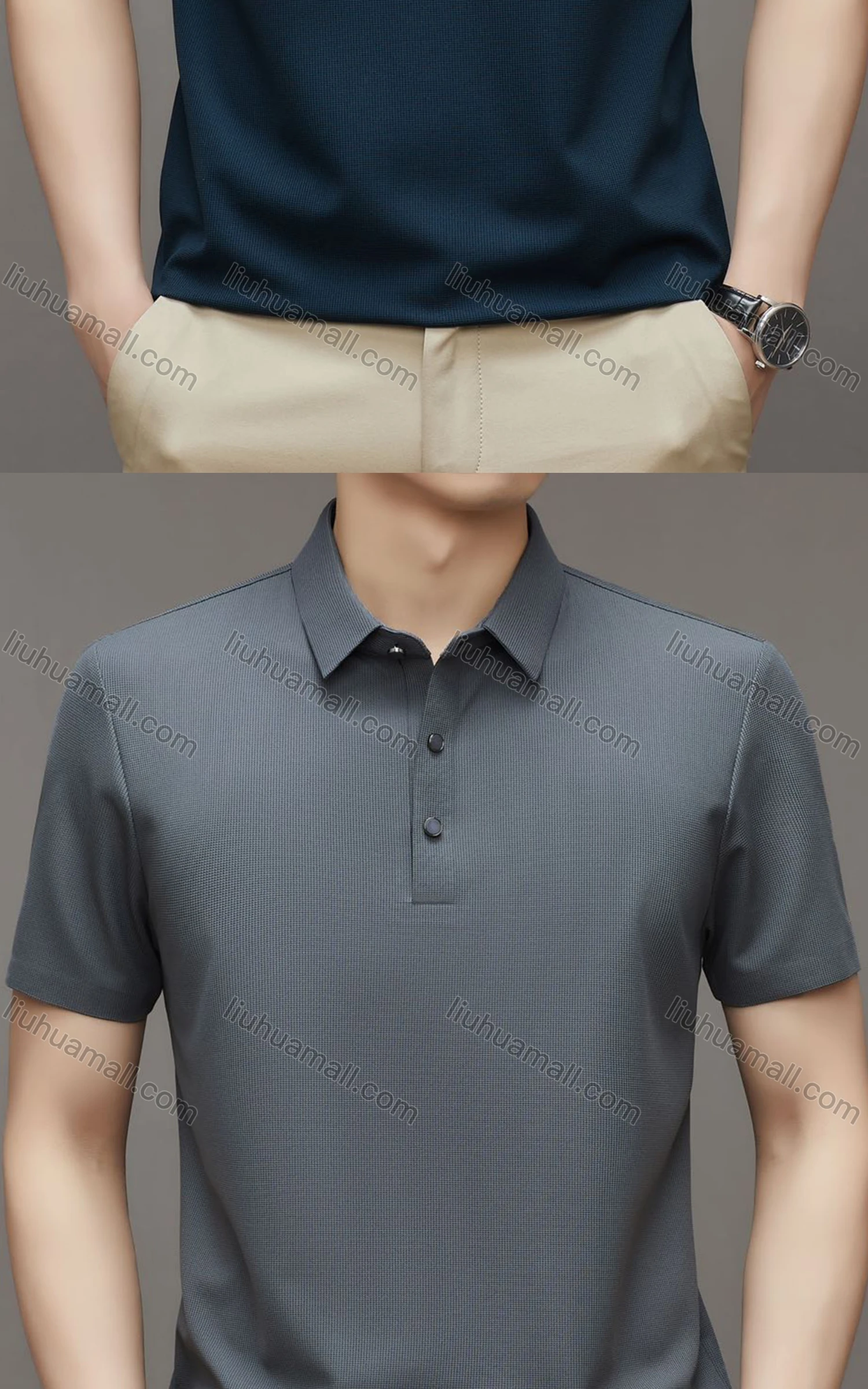 Wholesale Men's Casual Breathable Collared Short Sleeve Plain Polo Shirt 23133# - Liuhuamall