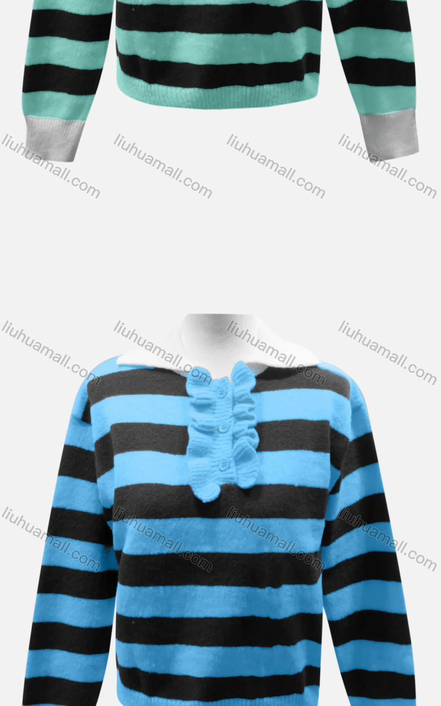 Wholesale Women's Casual Collared Long Sleeve Striped Knit Sweater 60855# - Liuhuamall