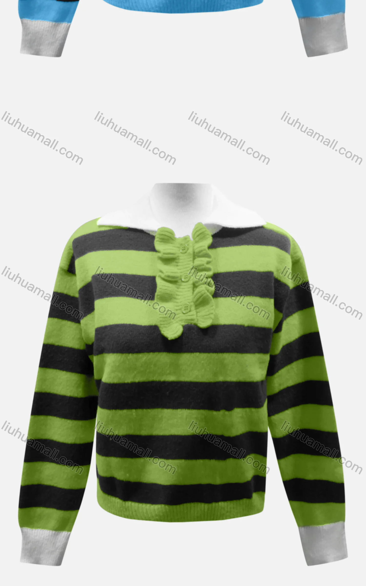 Wholesale Women's Casual Collared Long Sleeve Striped Knit Sweater 60855# - Liuhuamall