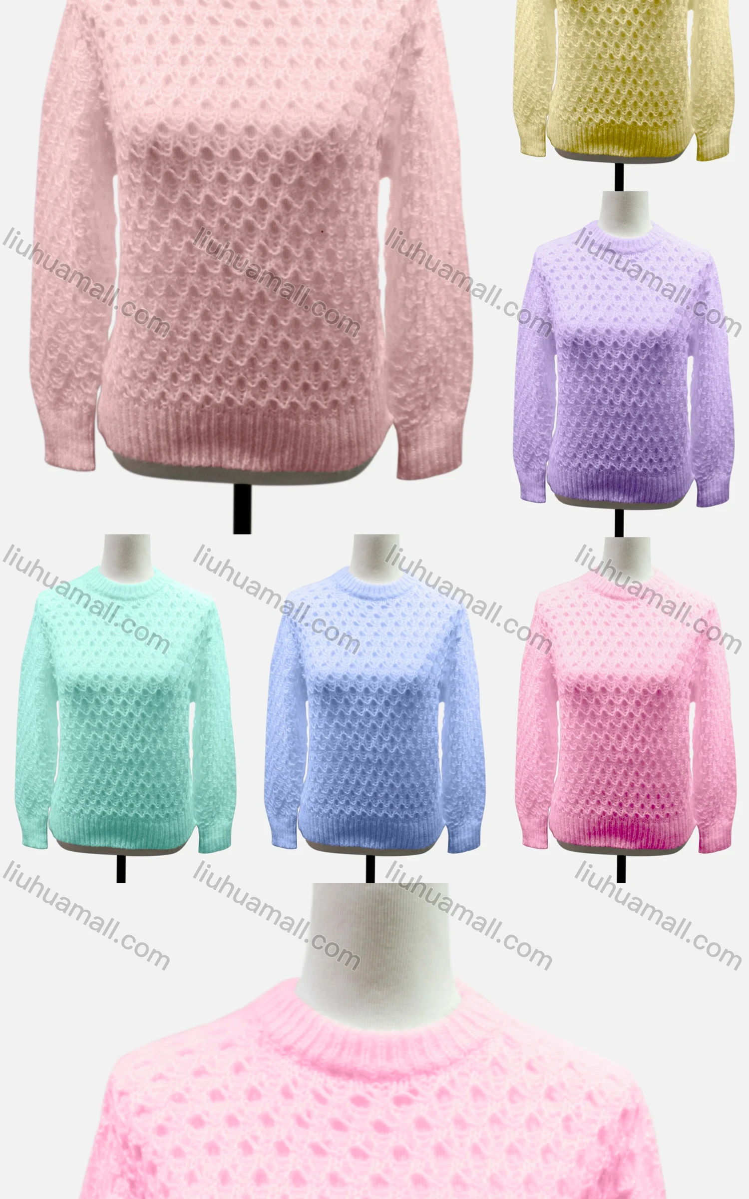 Wholesale Women's Casual Crew Neck Long Sleeve Plain Knit Sweater 60460# - Liuhuamall