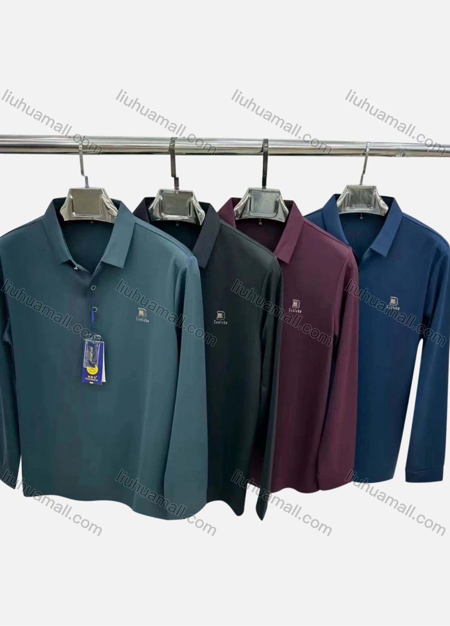 Wholesale Men's Casual Plain Logo Long Sleeve Polo Shirt 2331# - Liuhuamall