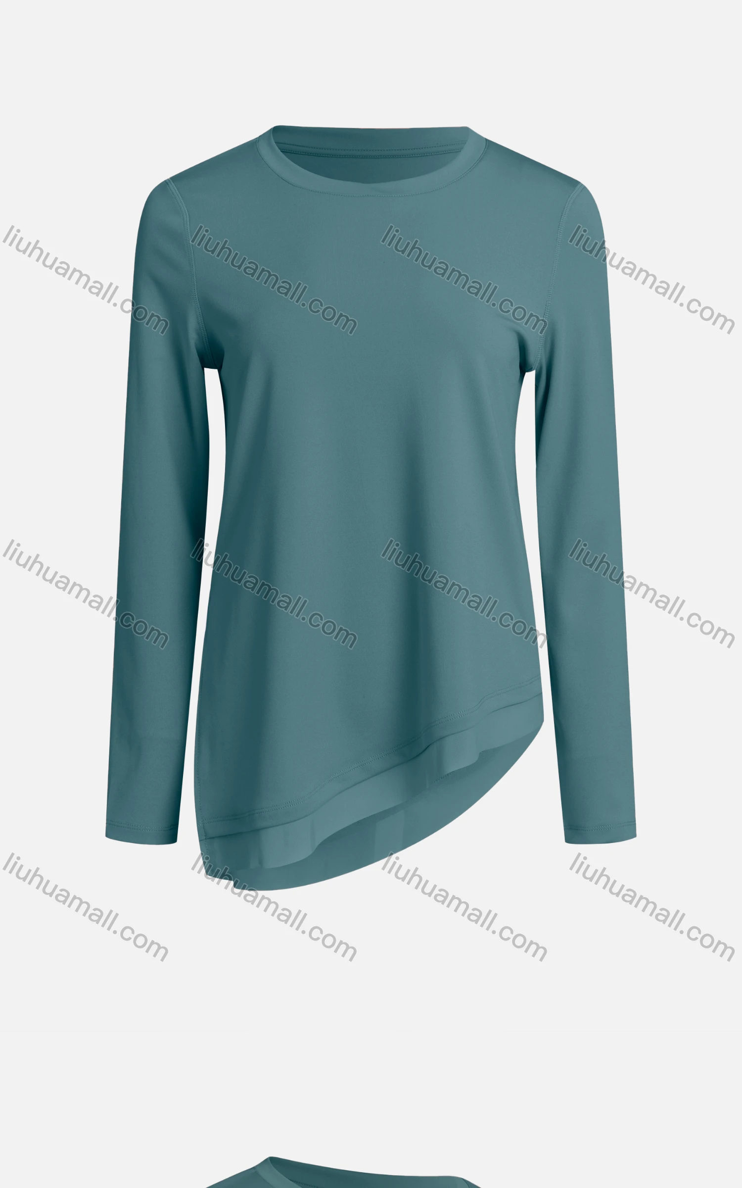 Wholesale Women's Casual Asymmetrical Hem Plain Crew Neck Long Sleeve Fake 2-piece Blouse - Liuhuamall