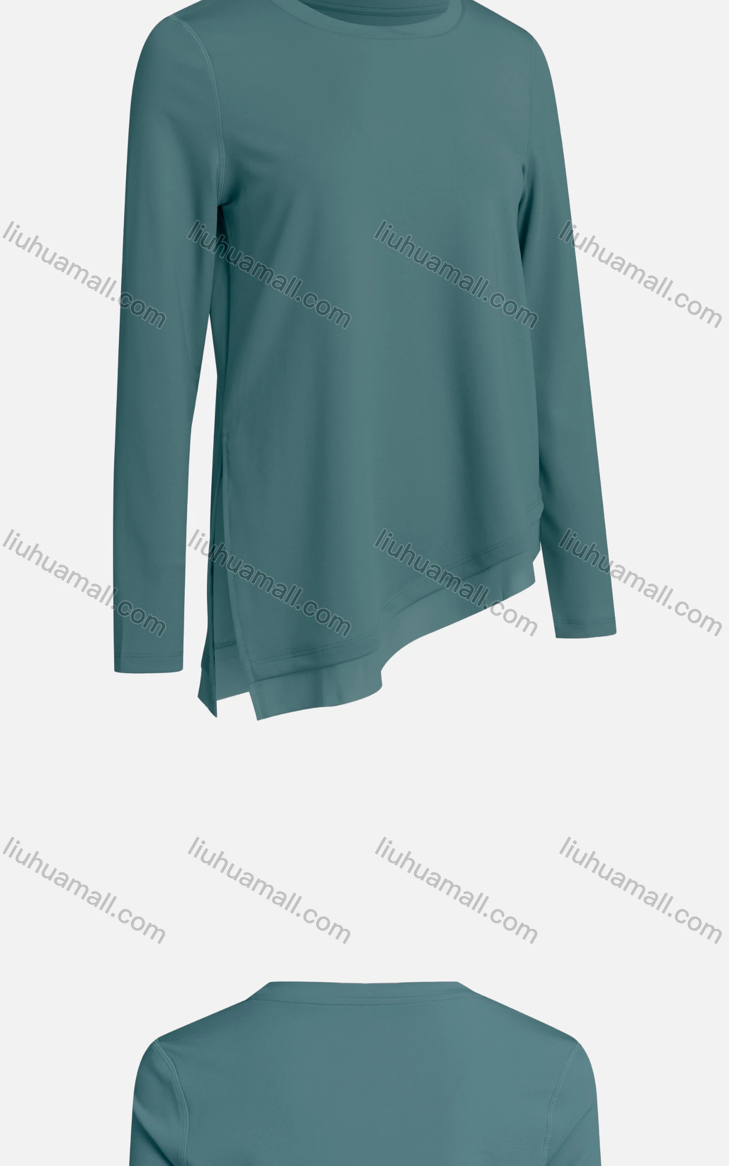 Wholesale Women's Casual Asymmetrical Hem Plain Crew Neck Long Sleeve Fake 2-piece Blouse - Liuhuamall