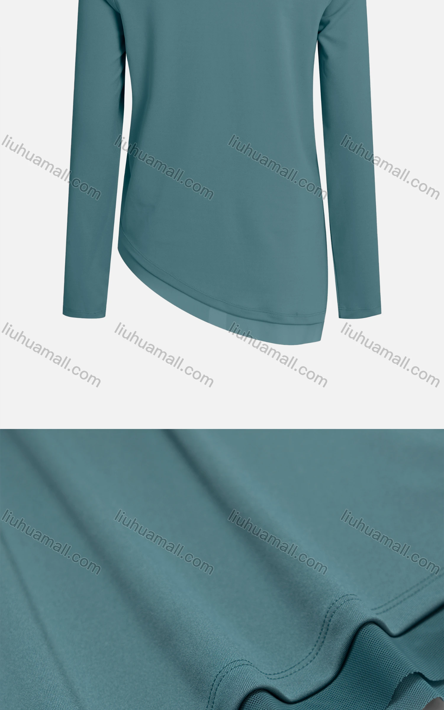 Wholesale Women's Casual Asymmetrical Hem Plain Crew Neck Long Sleeve Fake 2-piece Blouse - Liuhuamall