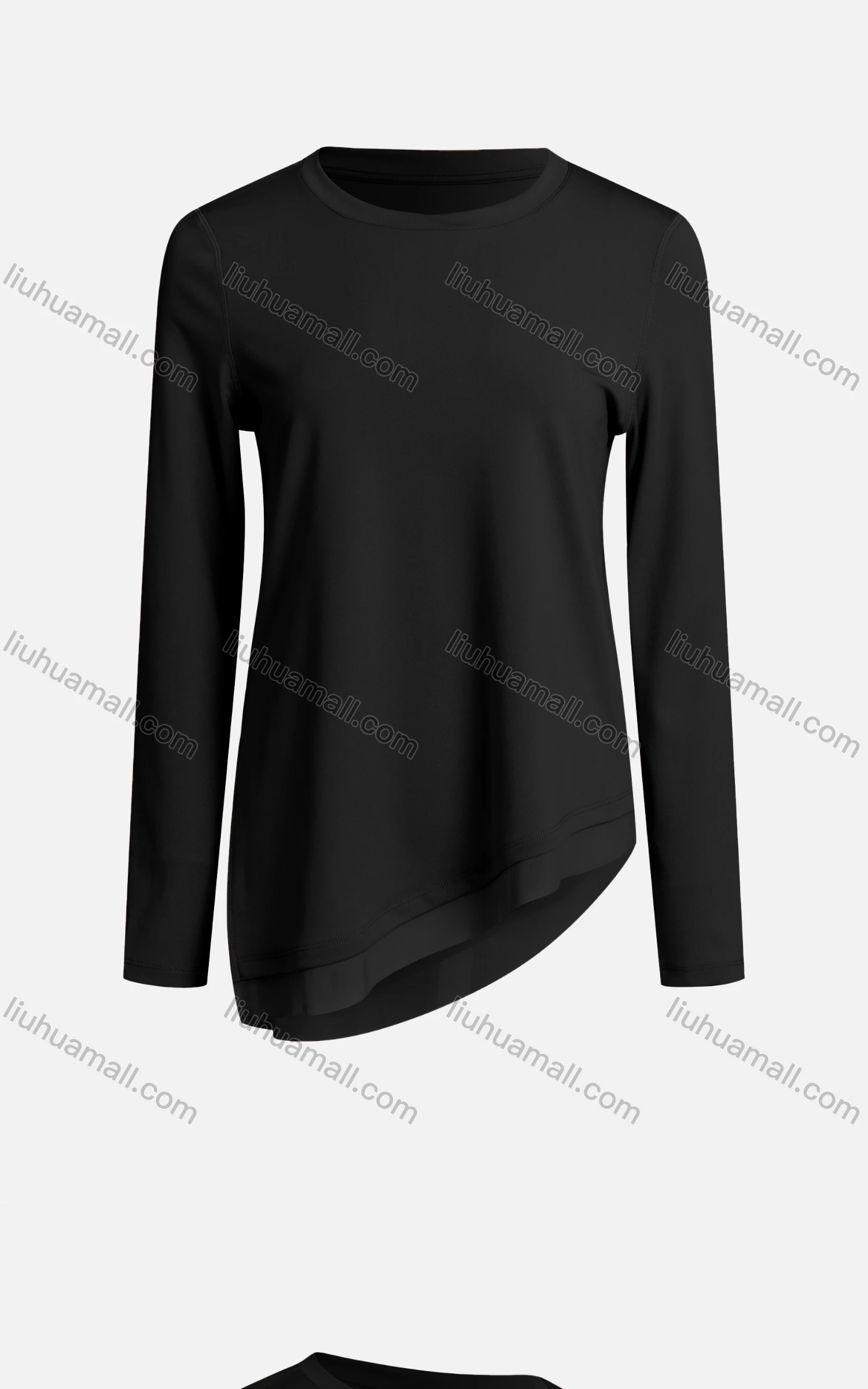 Wholesale Women's Casual Long Sleeve Plain Crew Neck Fake 2-piece Asymmetrical Hem Blouse - Liuhuamall