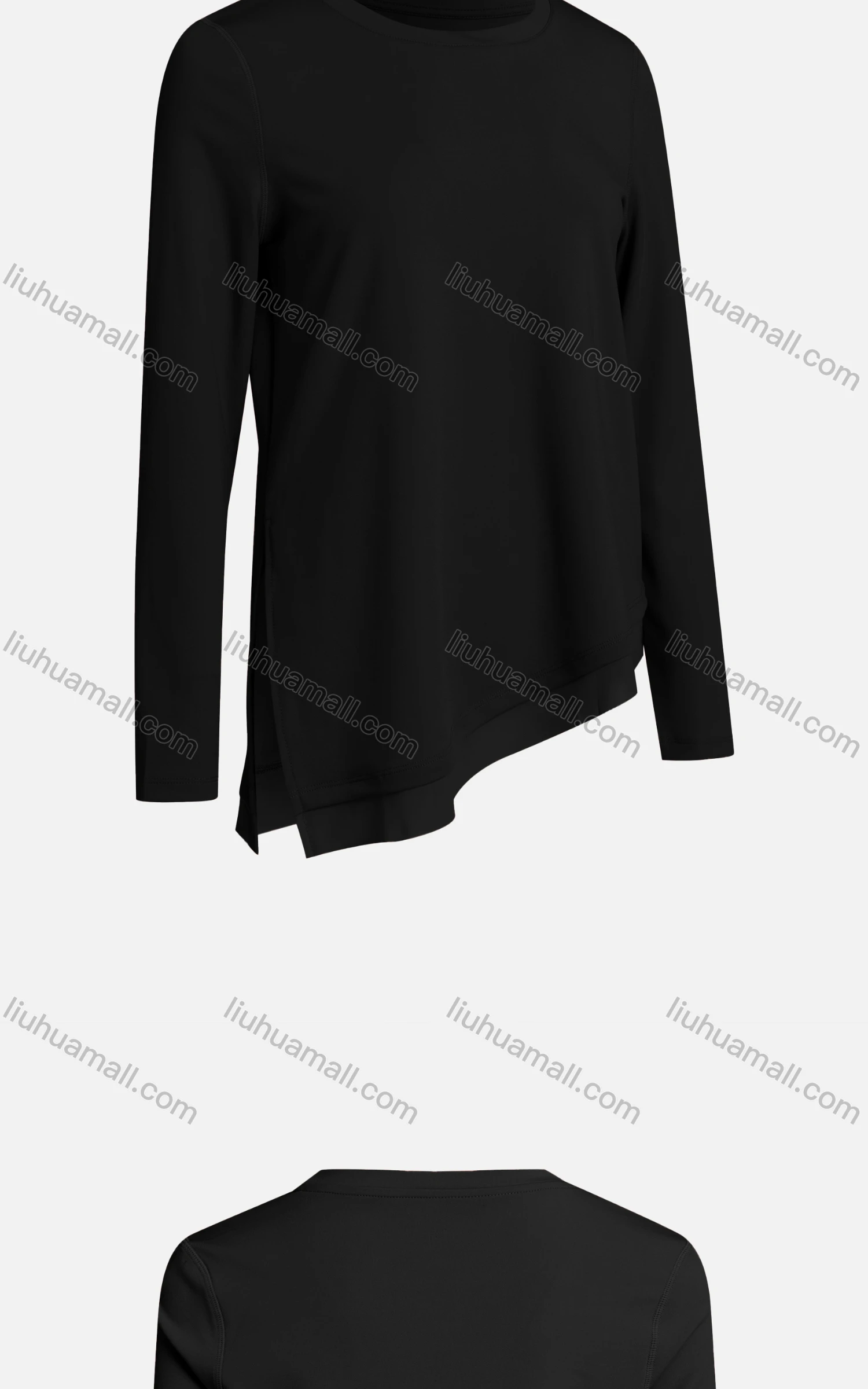 Wholesale Women's Casual Long Sleeve Plain Crew Neck Fake 2-piece Asymmetrical Hem Blouse - Liuhuamall