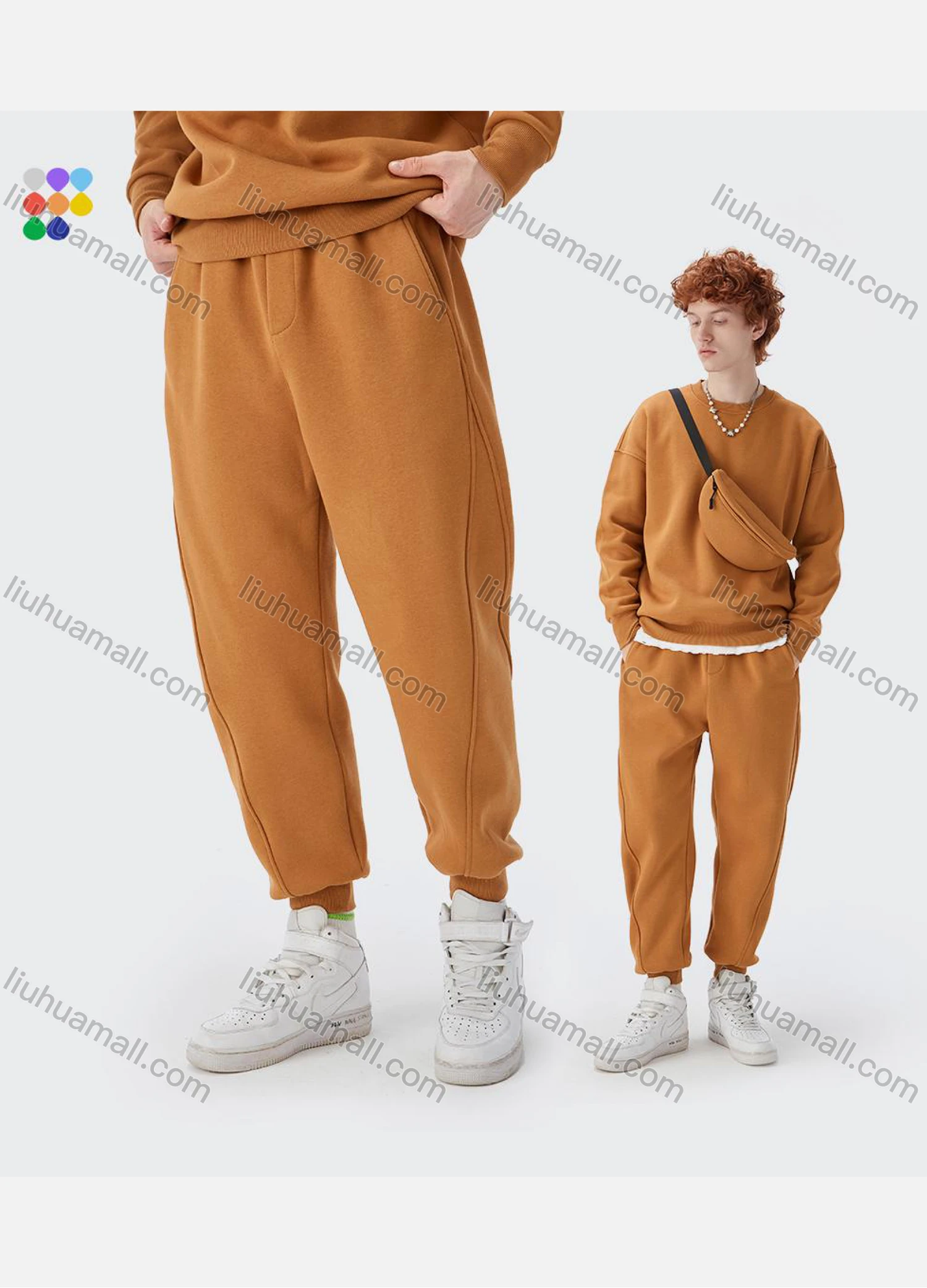Wholesale Men's Casual Plain Drawstring Patch Pocket Thick Fleece Joggers Sweatpants 13015W21# - Liuhuamall