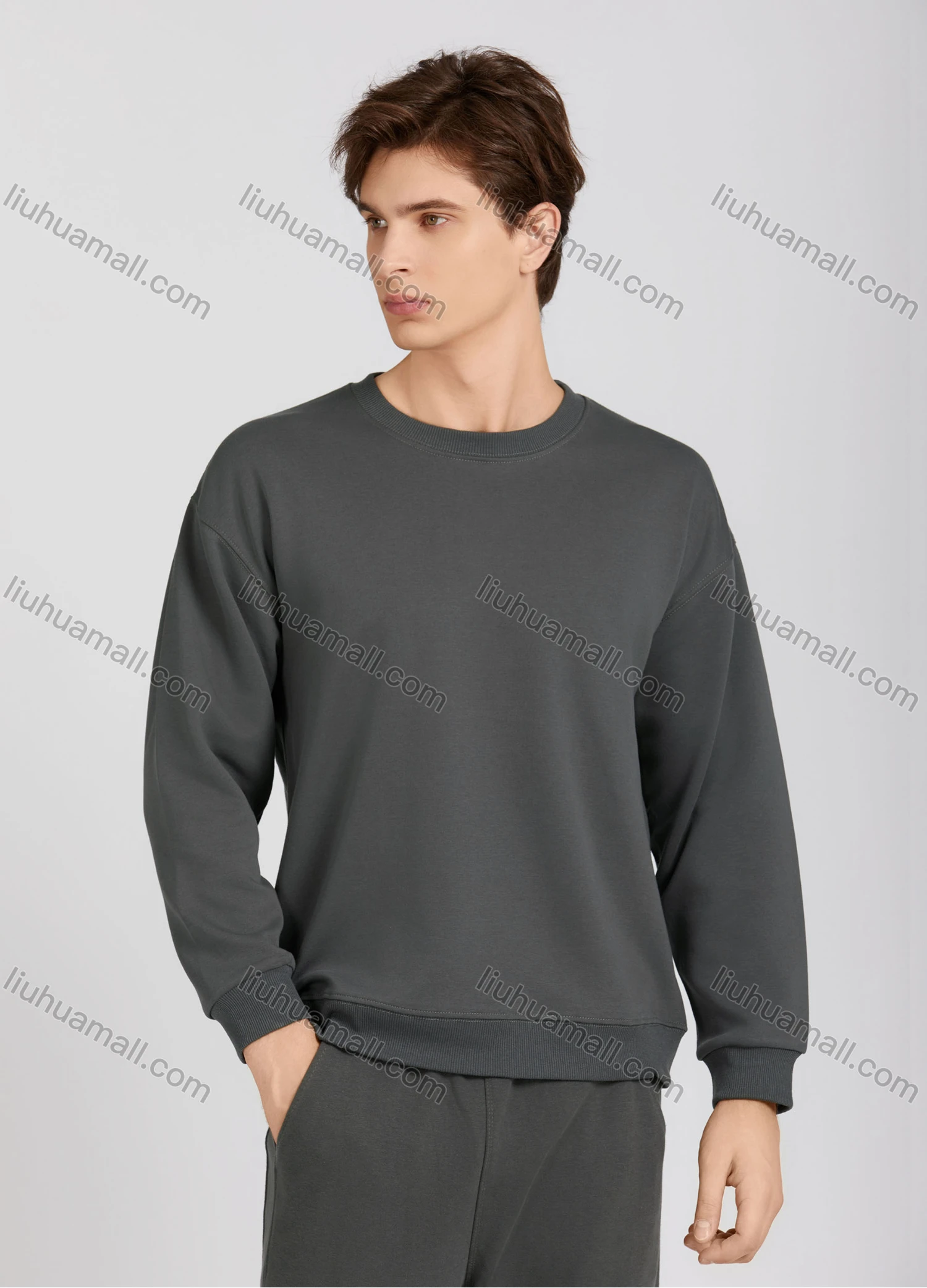 Wholesale Men's Casual Plain Crew Neck Long Sleeve Sweatshirt 677# - Liuhuamall