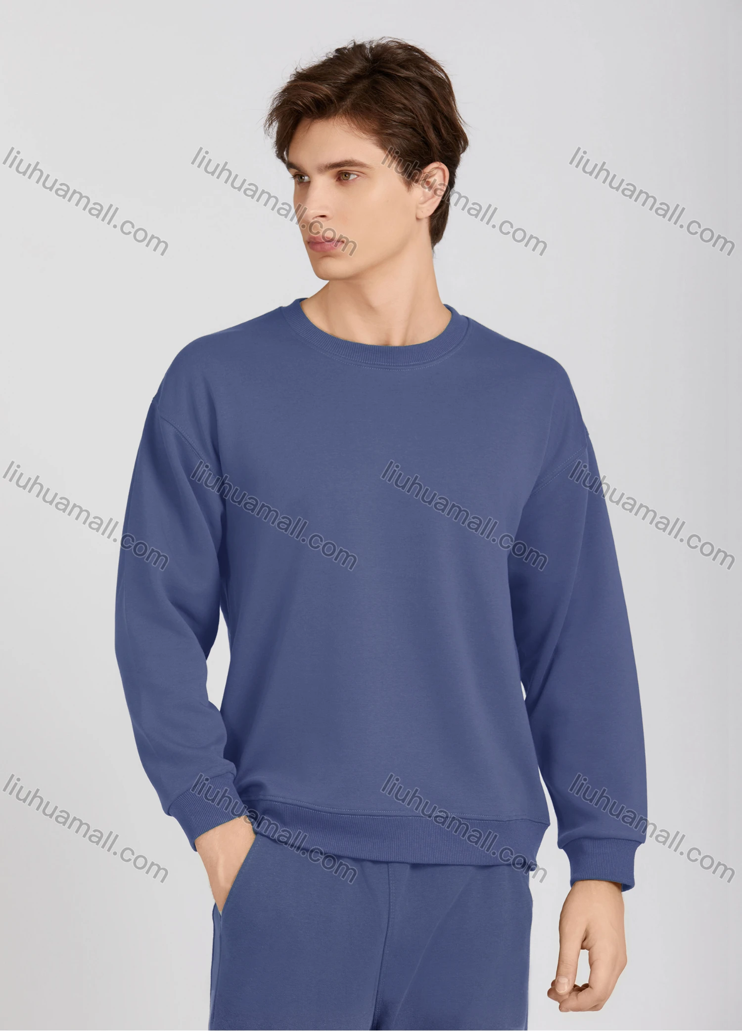 Wholesale Men's Casual Plain Crew Neck Long Sleeve Sweatshirt 677# - Liuhuamall