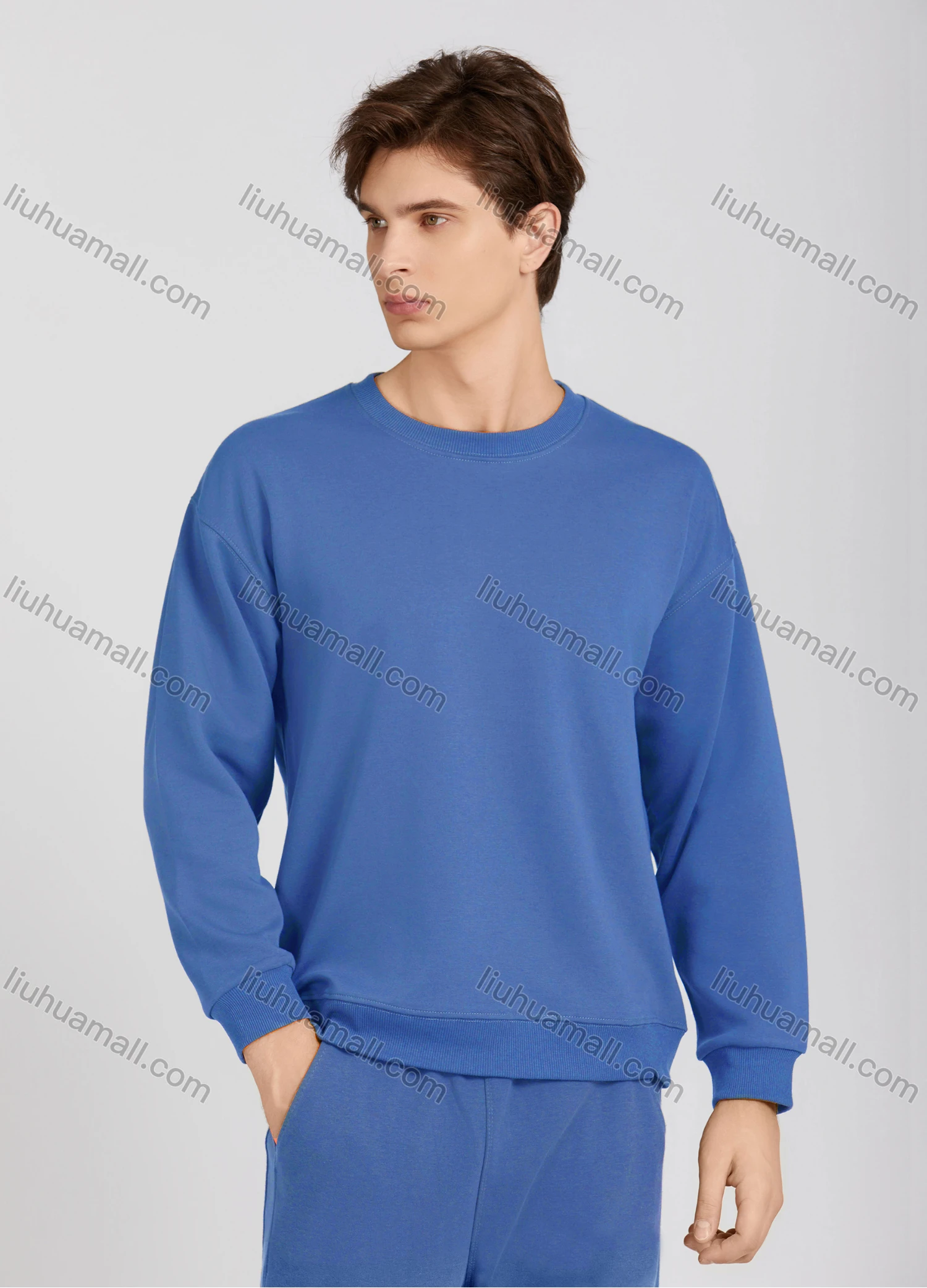 Wholesale Men's Casual Plain Crew Neck Long Sleeve Sweatshirt 677# - Liuhuamall