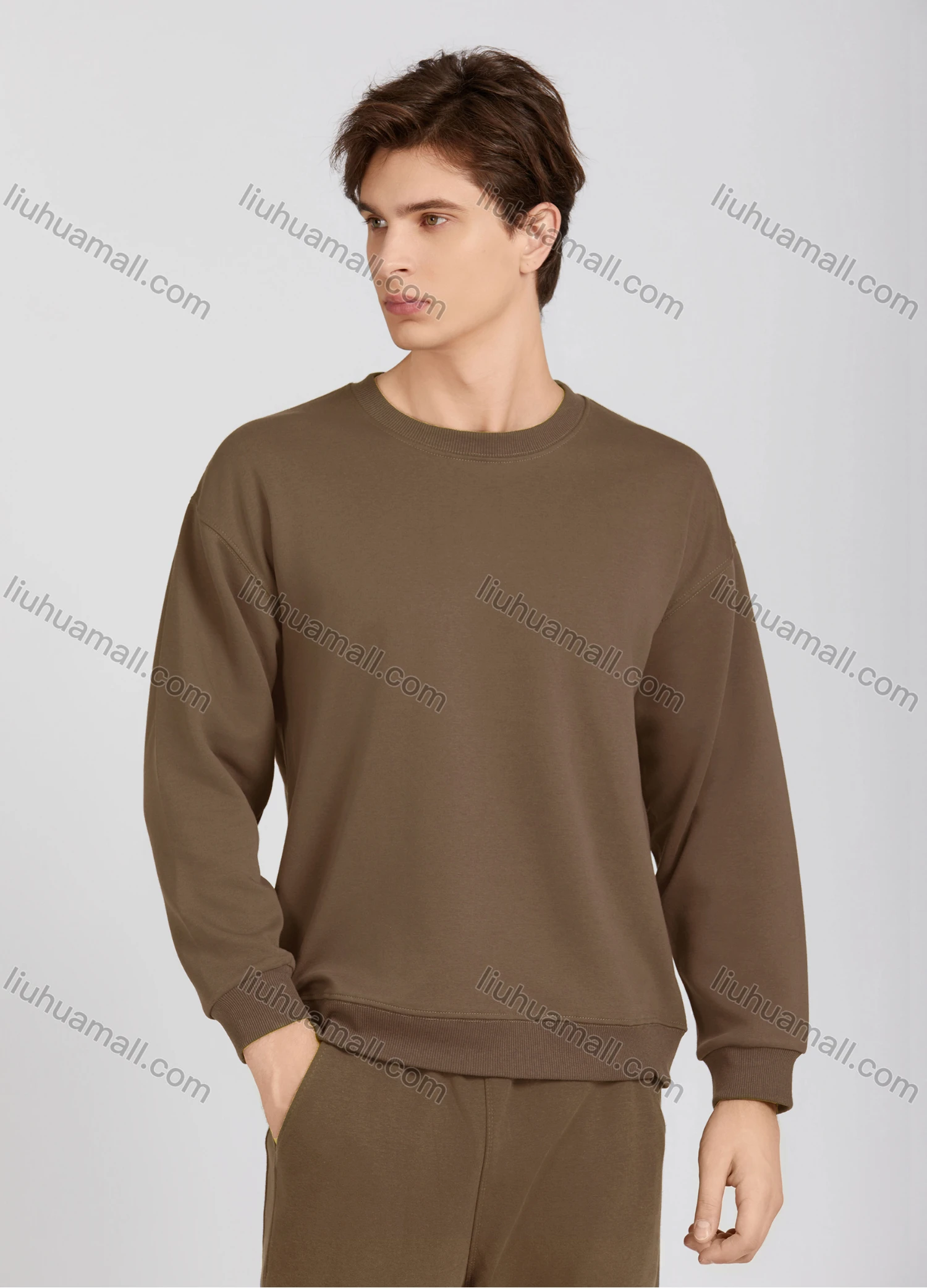 Wholesale Men's Casual Plain Crew Neck Long Sleeve Sweatshirt 677# - Liuhuamall