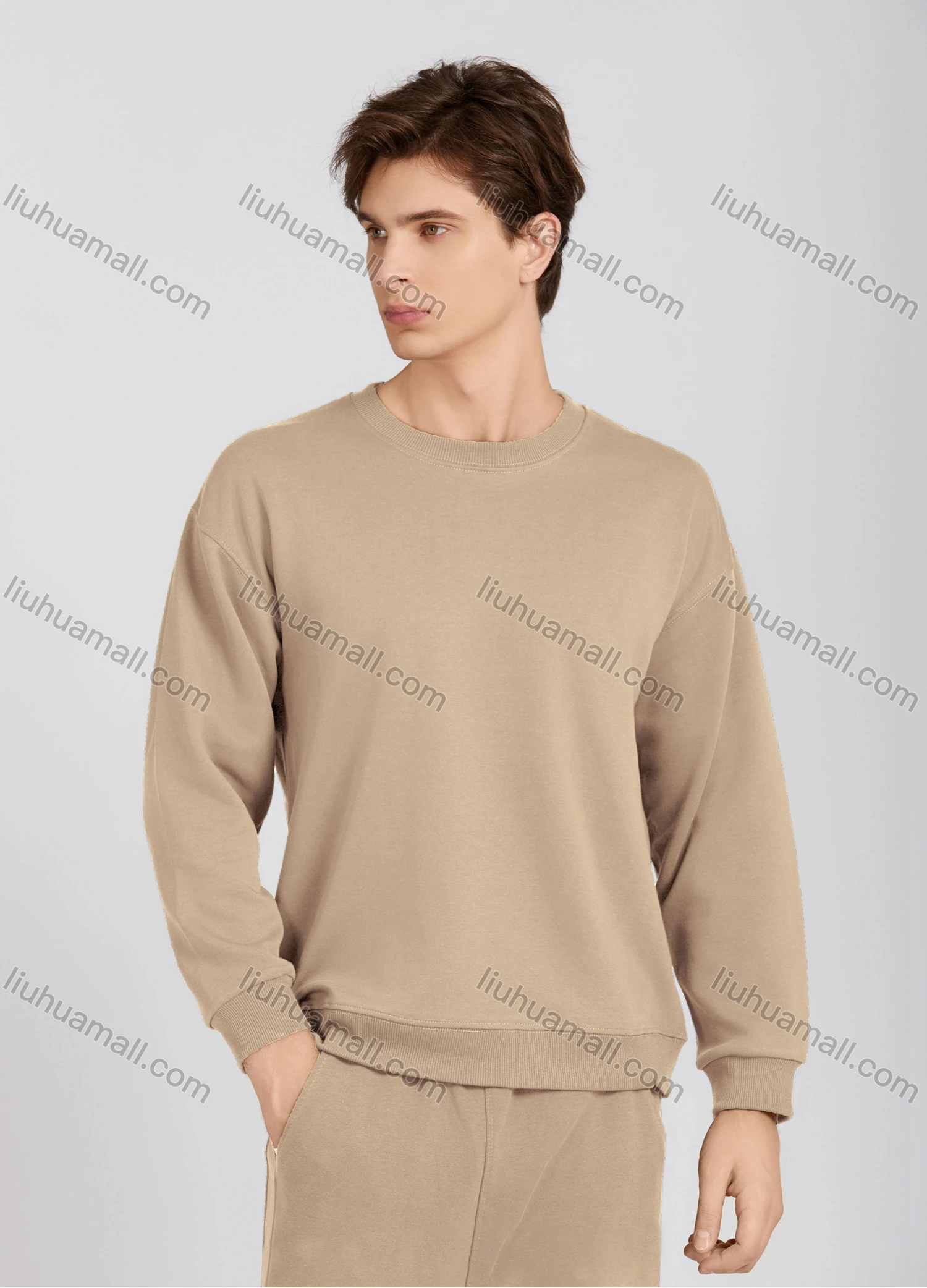 Wholesale Men's Casual Plain Crew Neck Long Sleeve Sweatshirt 677# - Liuhuamall