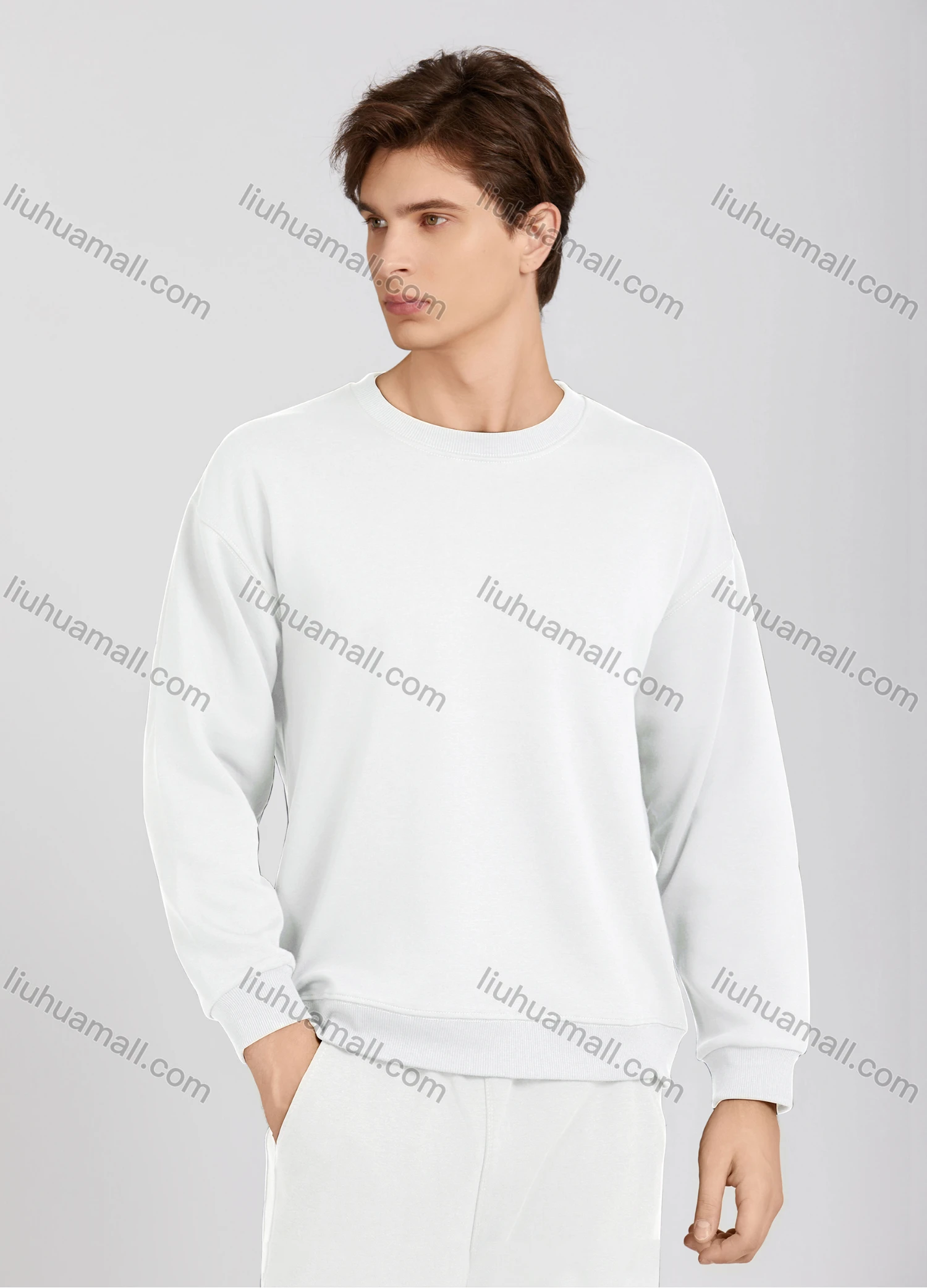 Wholesale Men's Casual Plain Crew Neck Long Sleeve Sweatshirt 677# - Liuhuamall