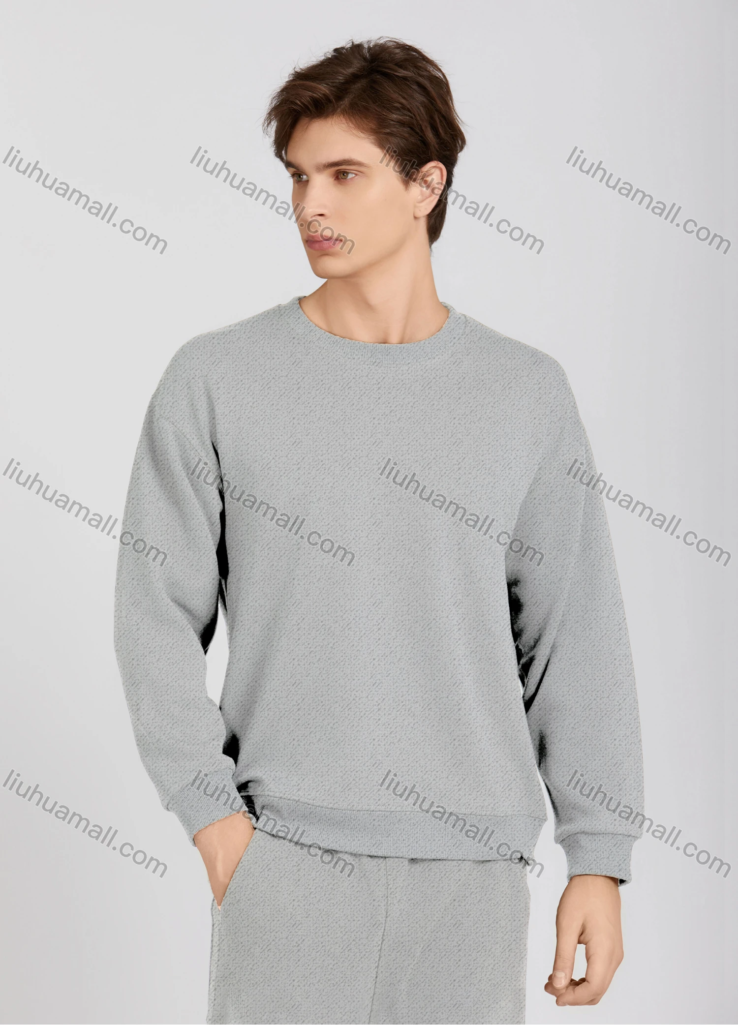 Wholesale Men's Casual Plain Crew Neck Long Sleeve Sweatshirt 677# - Liuhuamall