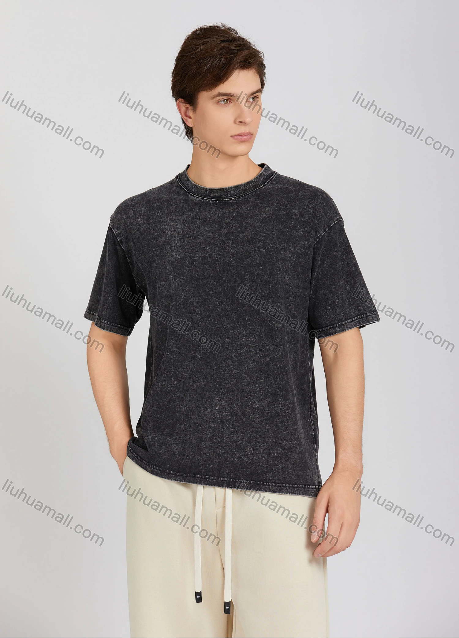 Wholesale Men's Fashion Plain Crew Neck Short Sleeve Wash Distressed T-shirt X002# - Liuhuamall
