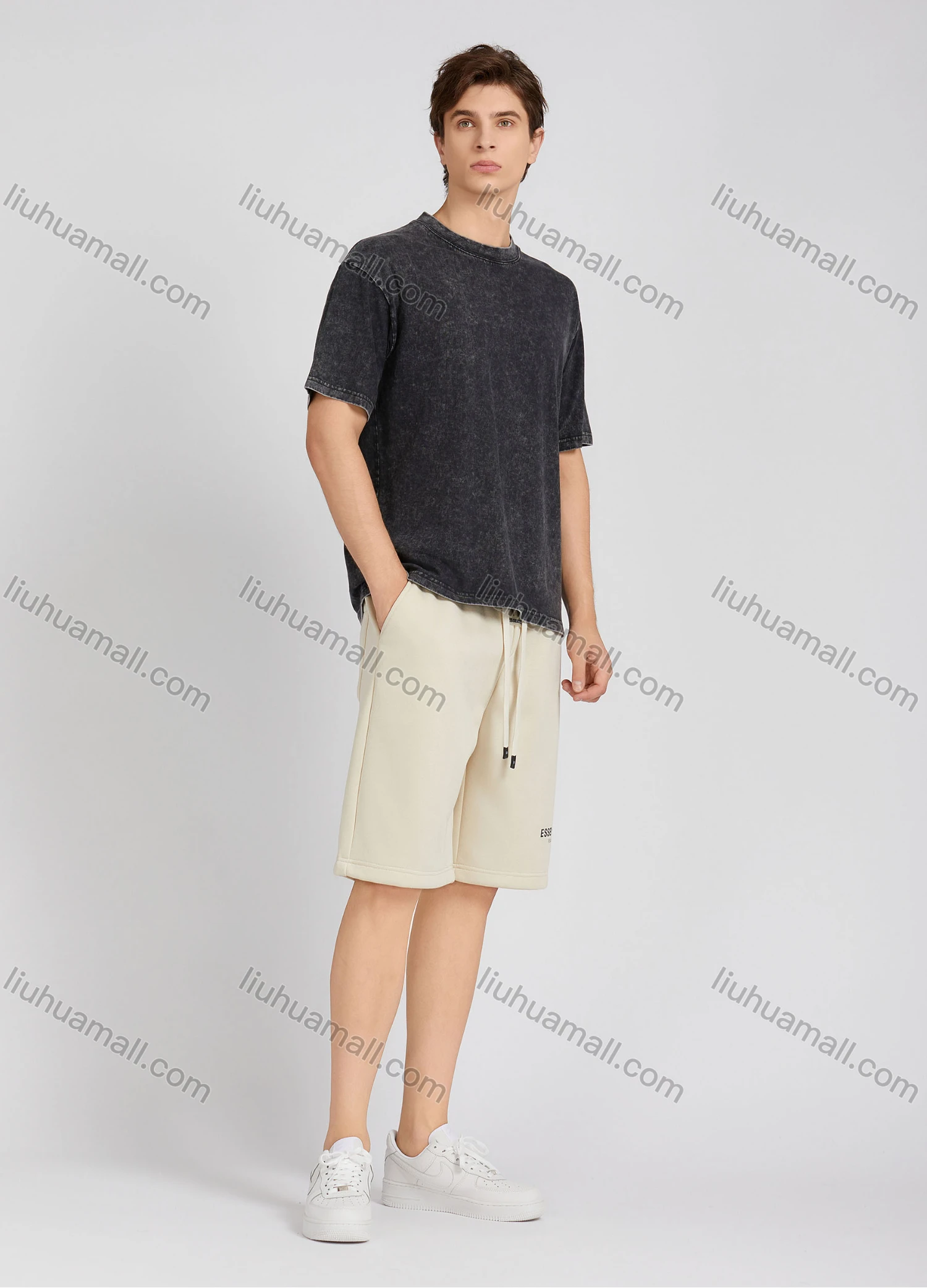Wholesale Men's Fashion Plain Crew Neck Short Sleeve Wash Distressed T-shirt X002# - Liuhuamall