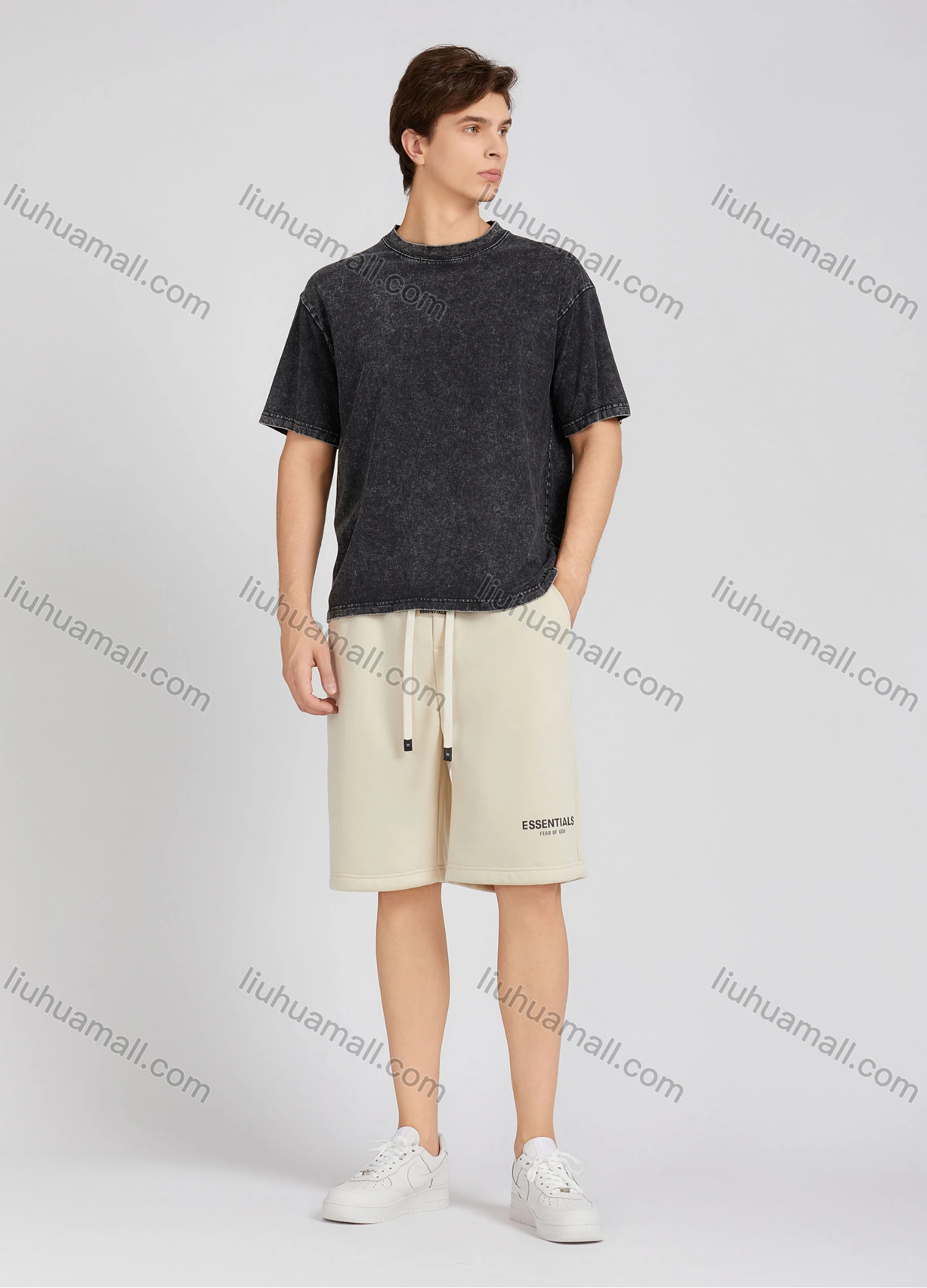 Wholesale Men's Fashion Plain Crew Neck Short Sleeve Wash Distressed T-shirt X002# - Liuhuamall