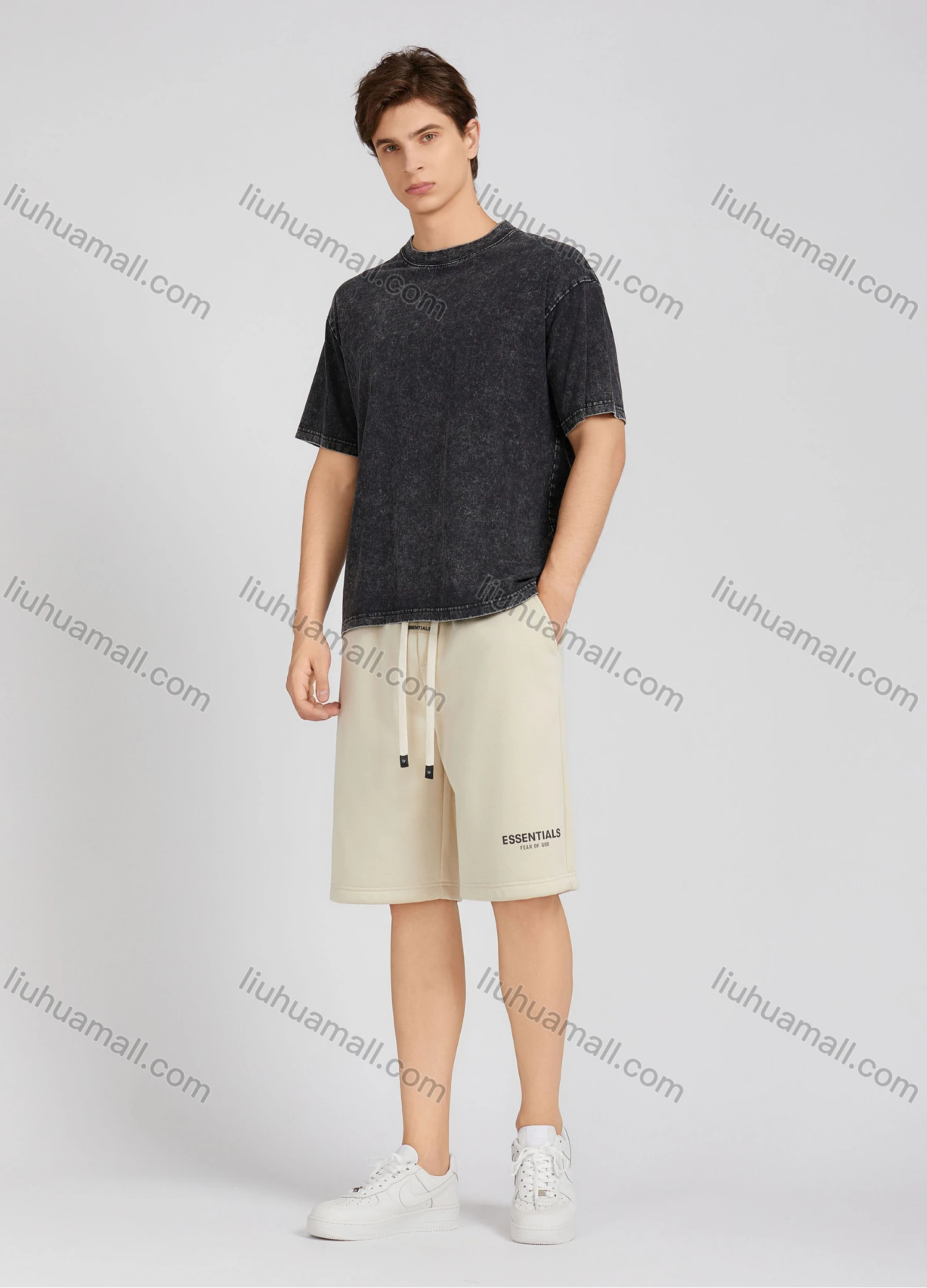 Wholesale Men's Fashion Plain Crew Neck Short Sleeve Wash Distressed T-shirt X002# - Liuhuamall