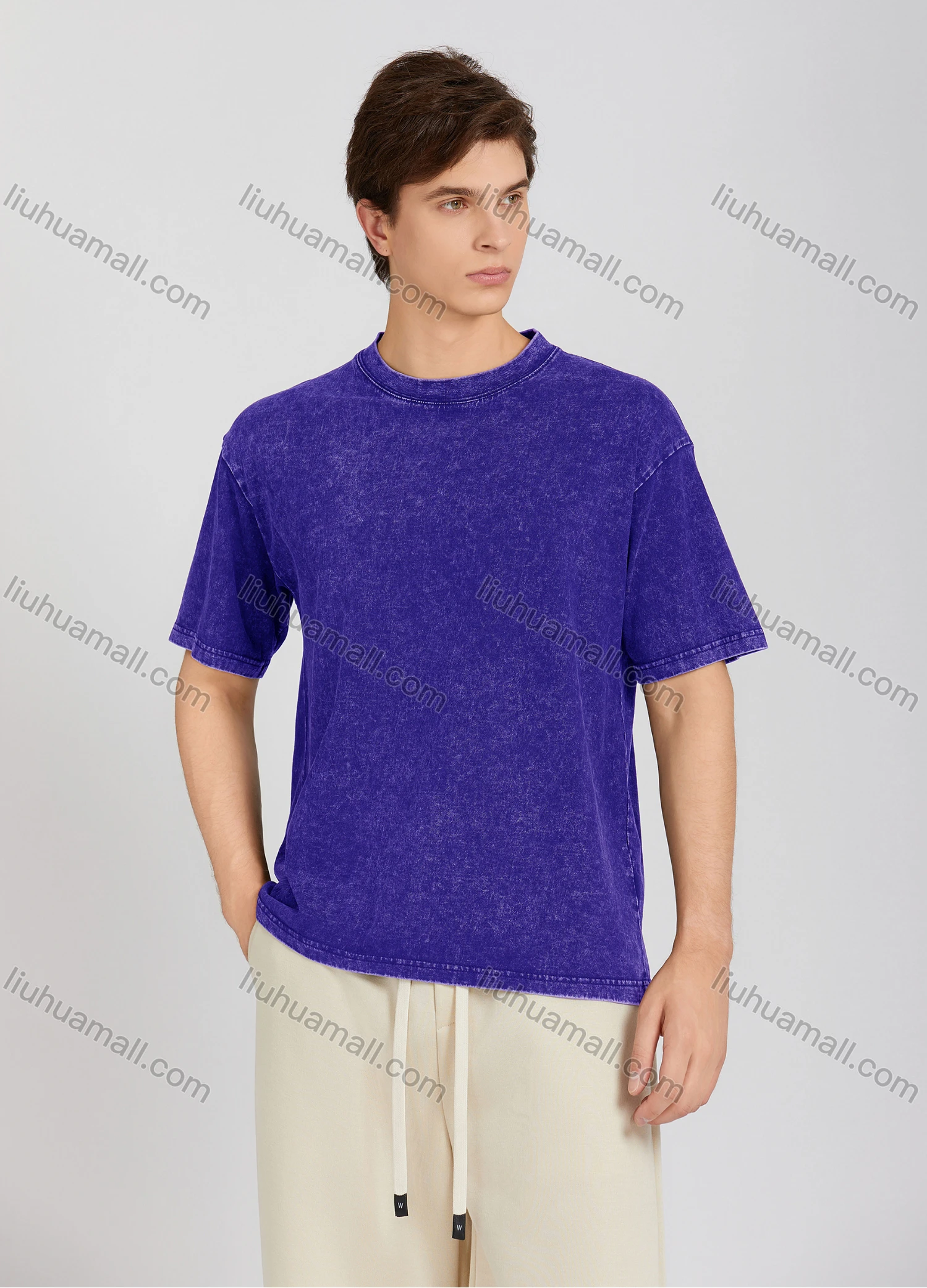 Wholesale Men's Fashion Plain Crew Neck Short Sleeve Wash Distressed T-shirt X002# - Liuhuamall