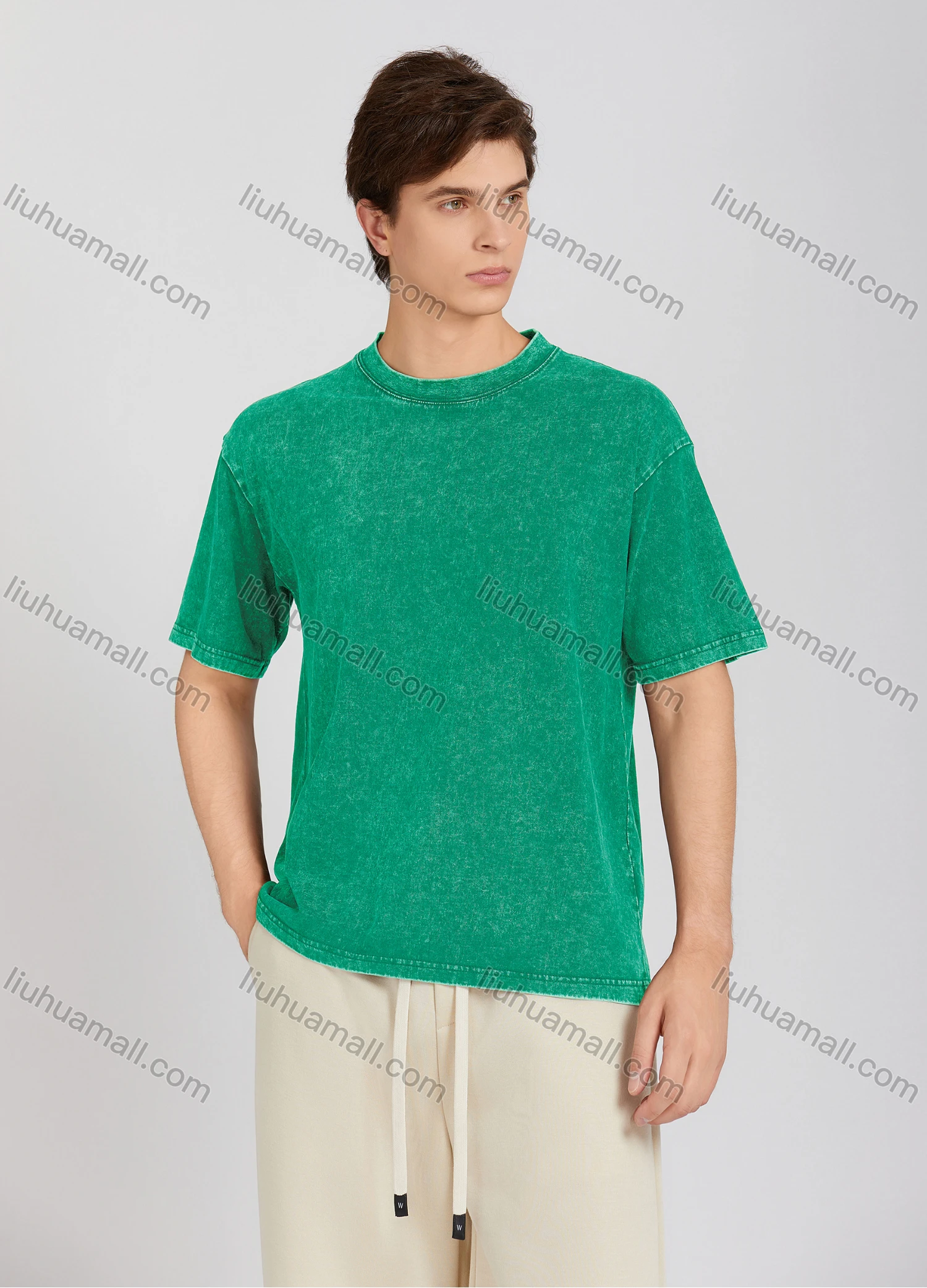 Wholesale Men's Fashion Plain Crew Neck Short Sleeve Wash Distressed T-shirt X002# - Liuhuamall