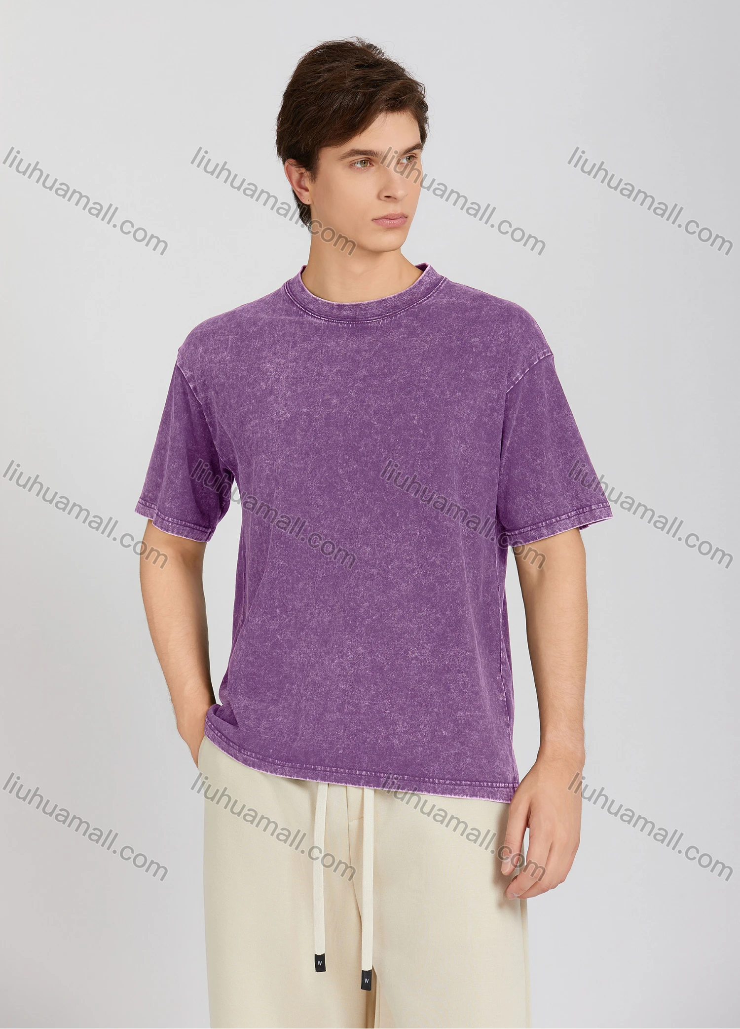 Wholesale Men's Fashion Plain Crew Neck Short Sleeve Wash Distressed T-shirt X002# - Liuhuamall