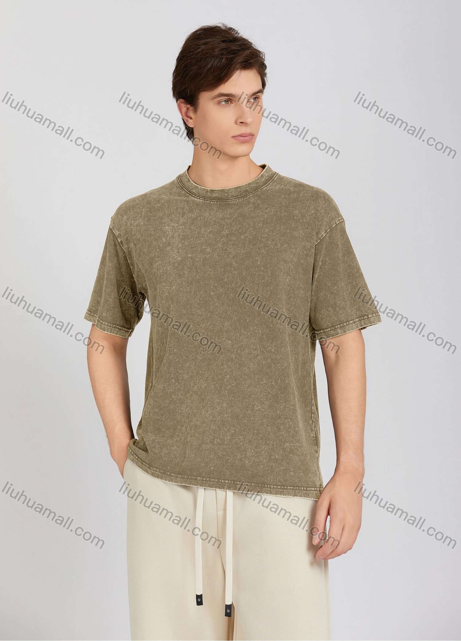 Wholesale Men's Fashion Plain Crew Neck Short Sleeve Wash Distressed T-shirt X002# - Liuhuamall