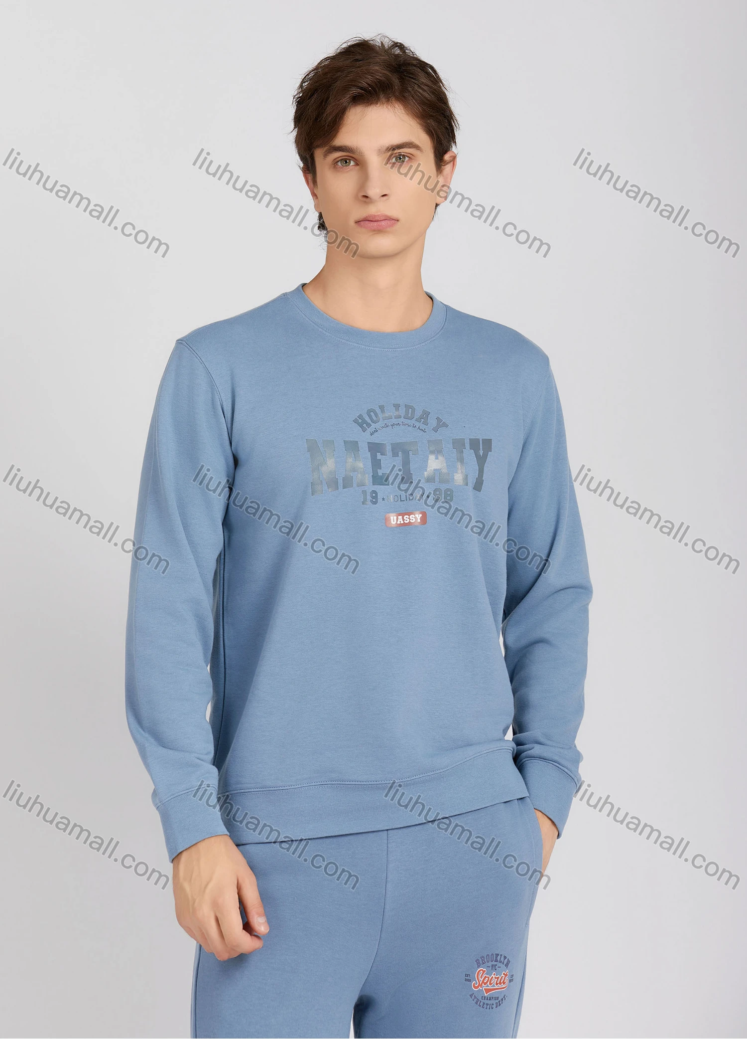 Wholesale Men's Casual Crew Neck Long Sleeve Letter Sweatshirt 8218# - Liuhuamall