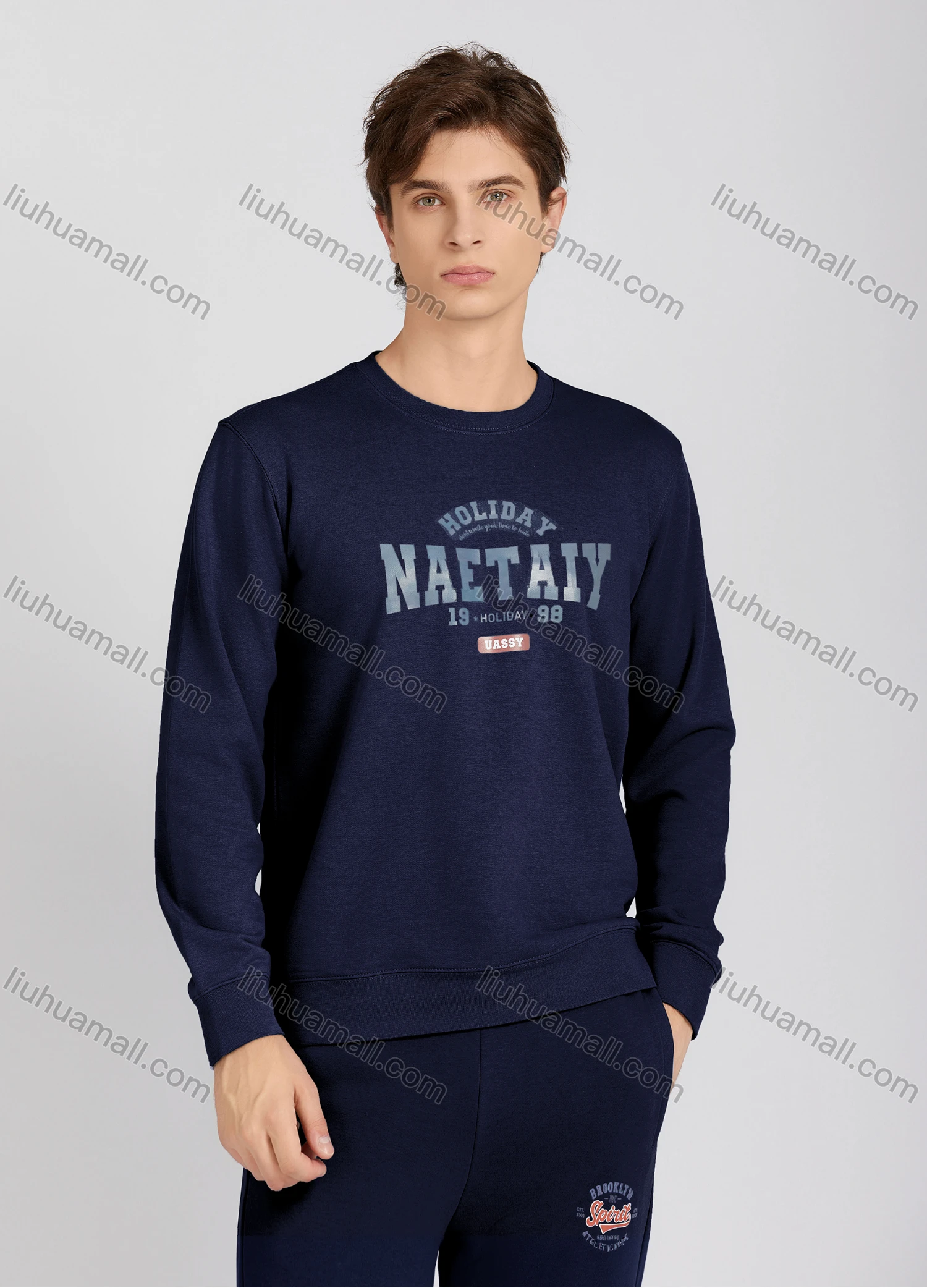 Wholesale Men's Casual Crew Neck Long Sleeve Letter Sweatshirt 8218# - Liuhuamall