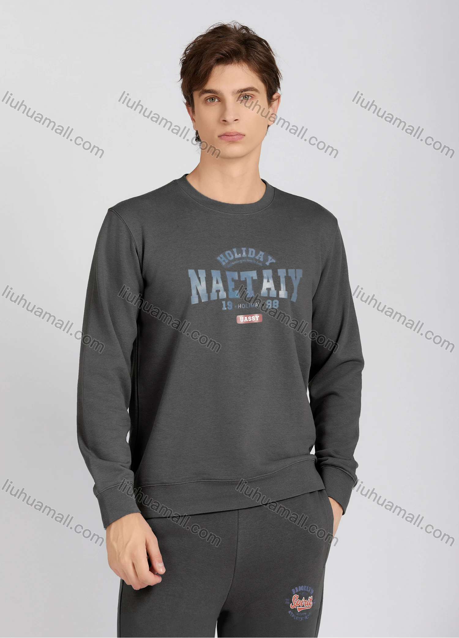 Wholesale Men's Casual Crew Neck Long Sleeve Letter Sweatshirt 8218# - Liuhuamall