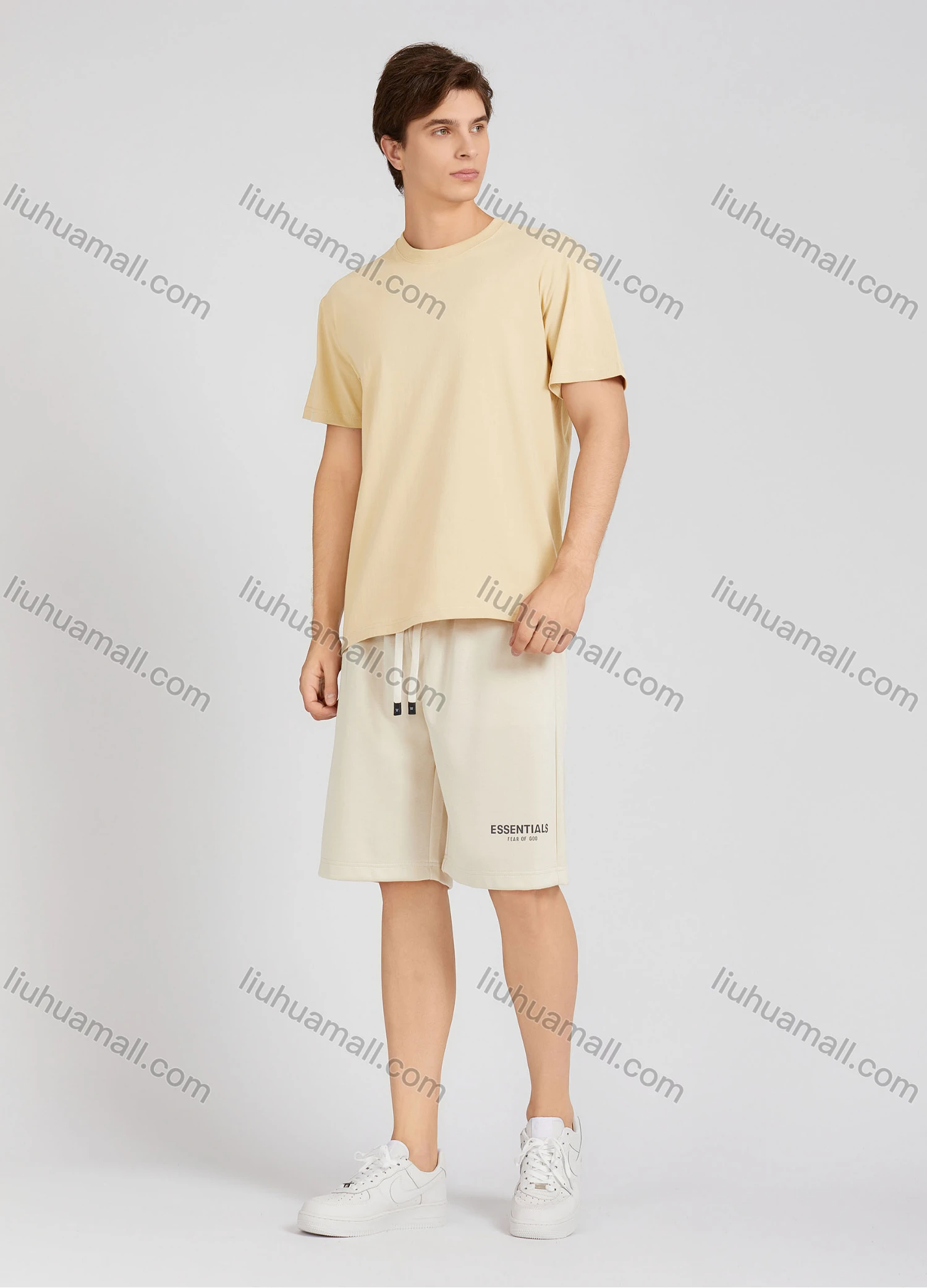 Wholesale Men's Casual Plain Drawstring Letter Shorts E01# - Liuhuamall