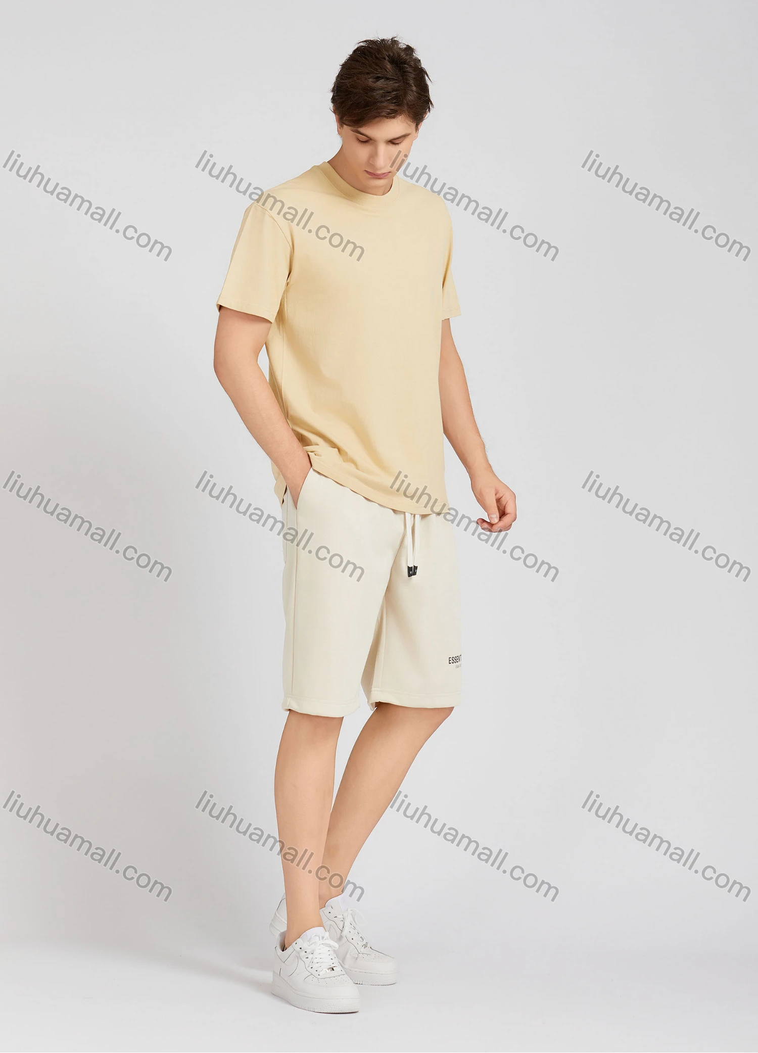 Wholesale Men's Casual Plain Drawstring Letter Shorts E01# - Liuhuamall