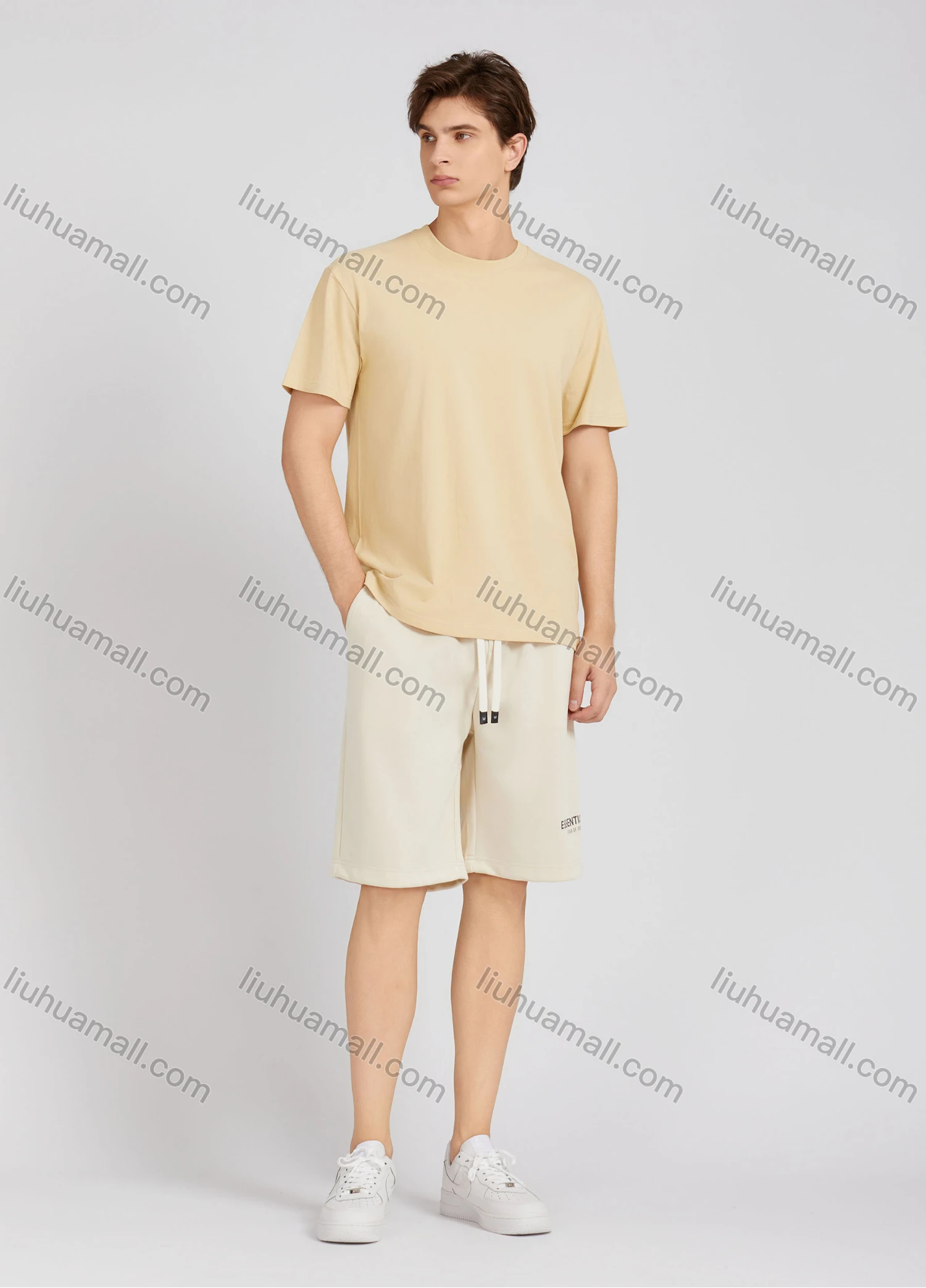 Wholesale Men's Casual Plain Drawstring Letter Shorts E01# - Liuhuamall
