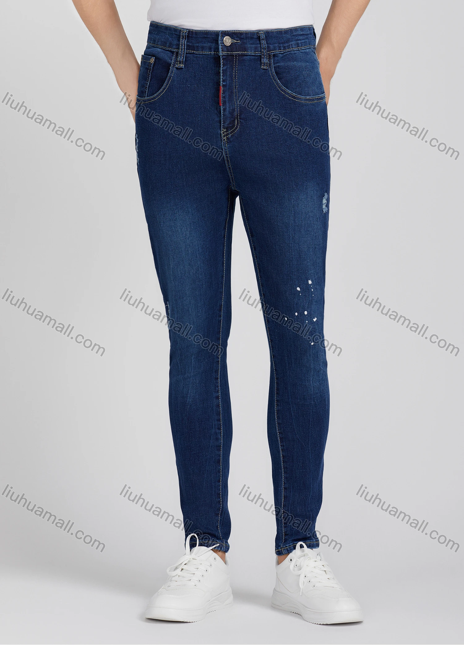 Wholesale Men's Fashion Casual Ink Splash Ripped Wash Jeans DN002# - Liuhuamall