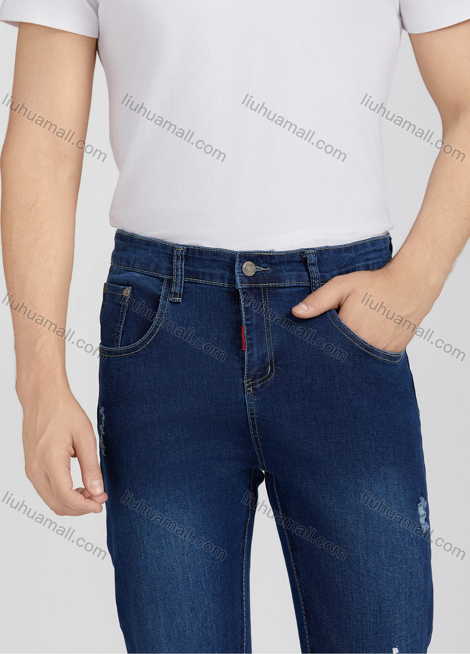 Wholesale Men's Fashion Casual Ink Splash Ripped Wash Jeans DN002# - Liuhuamall