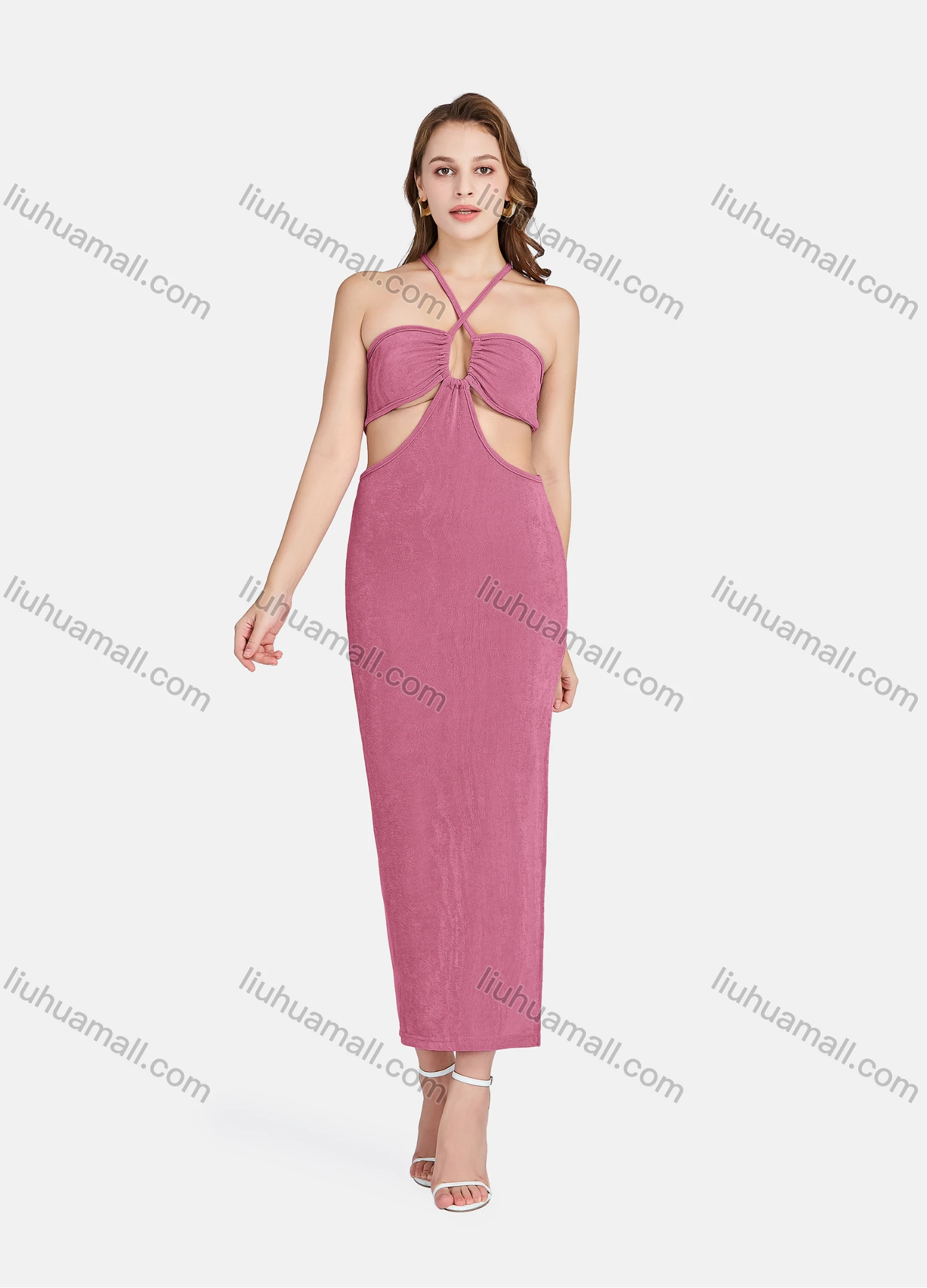 Wholesale Women's Sexy Halter Neck Sleeveless Cut Out Backless Split Side Club Dress 701# - Liuhuamall