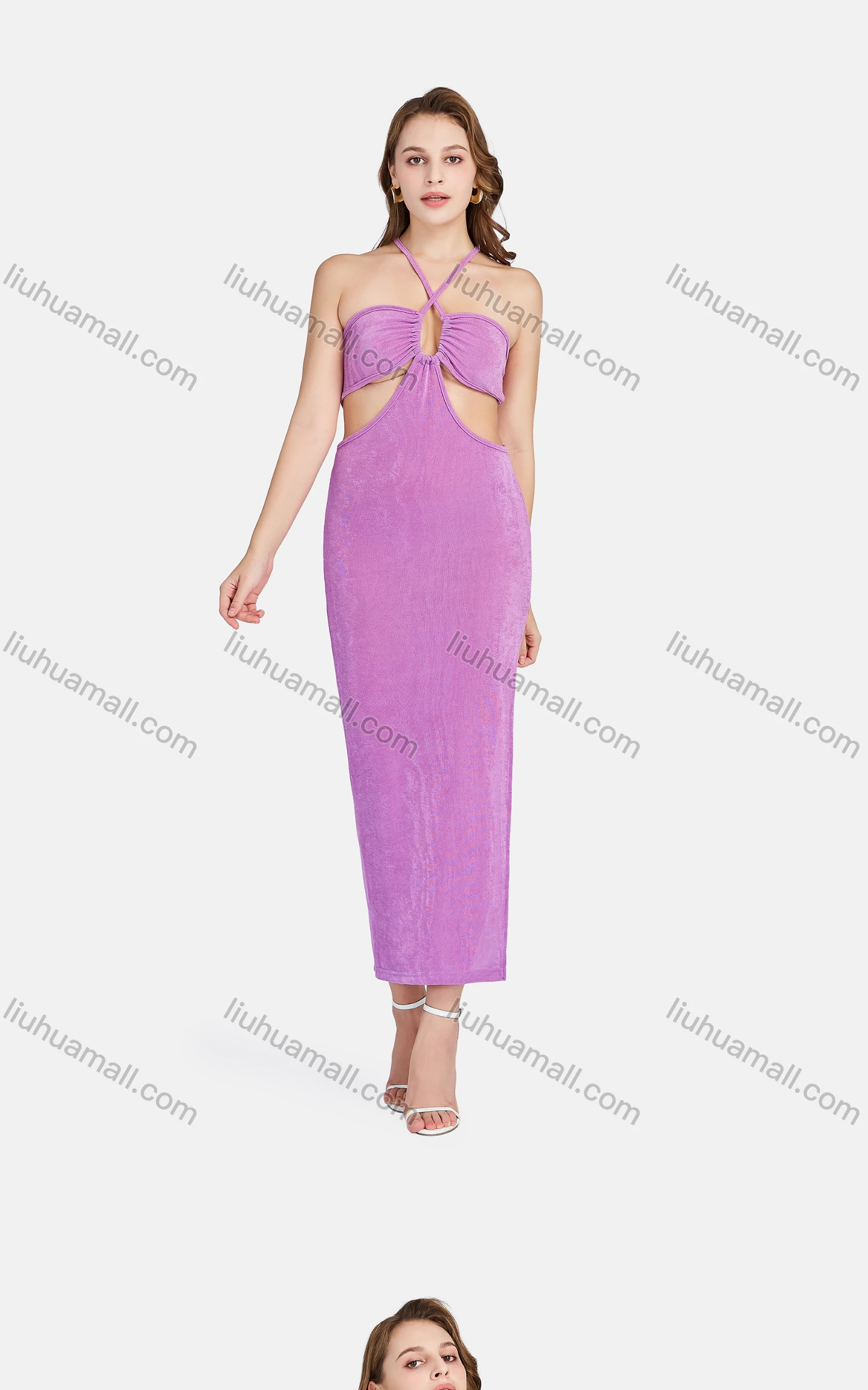 Wholesale Women's Sexy Halter Neck Sleeveless Cut Out Backless Split Side Club Dress 701# - Liuhuamall